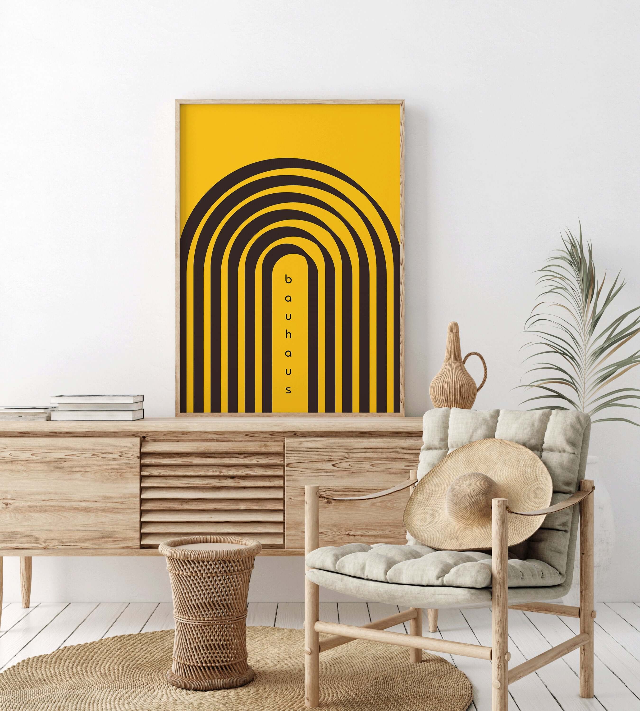 Bauhaus Poster - THE ARCHES | Abstract Mid - century modern art print in mustard yellow and black (available framed or unframed) - 9ArtPrints