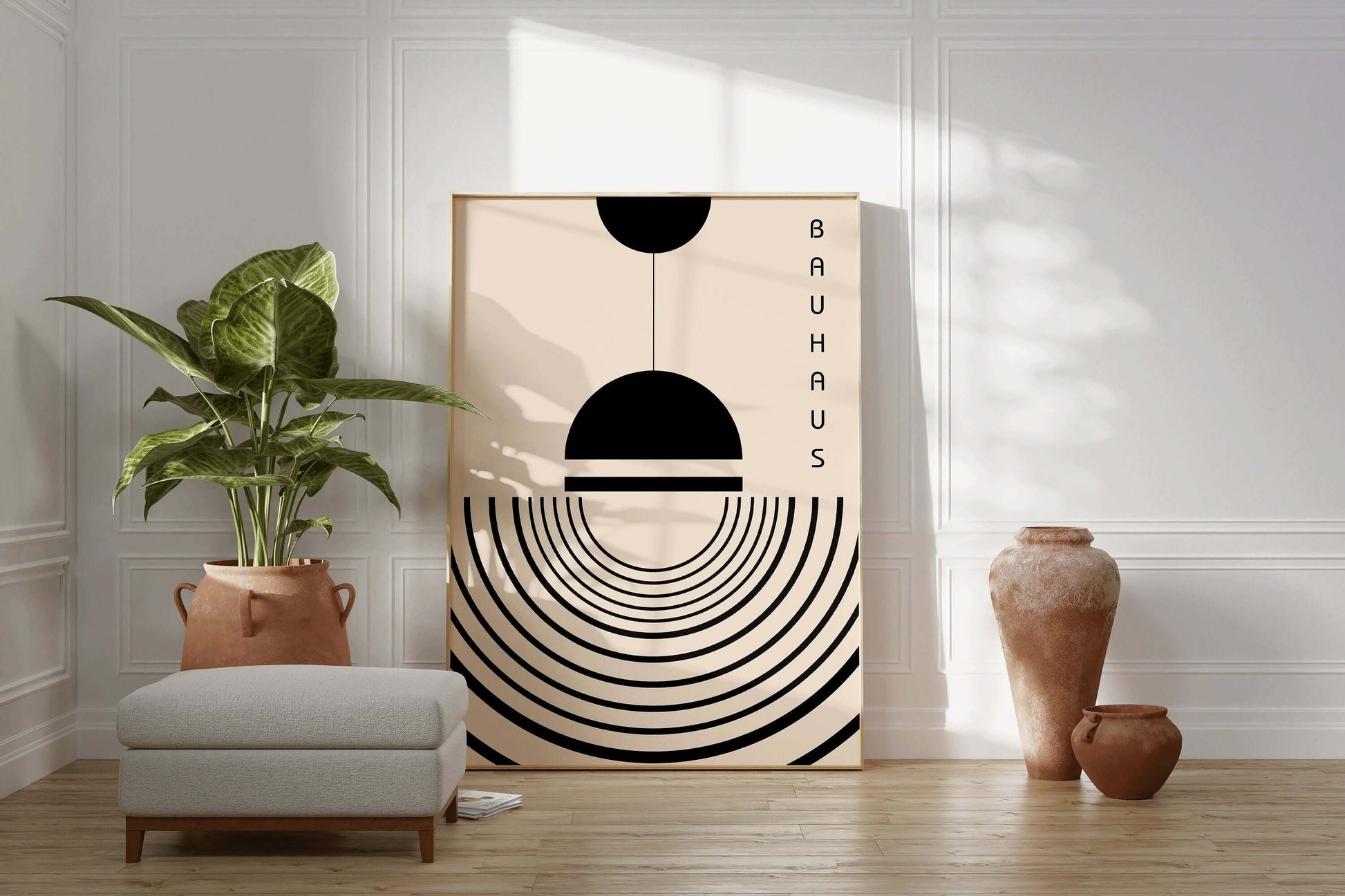 Bauhaus Poster - THE LAMP | Beige and Black Mid - century modern art print (available framed or unframed) - 9ArtPrints