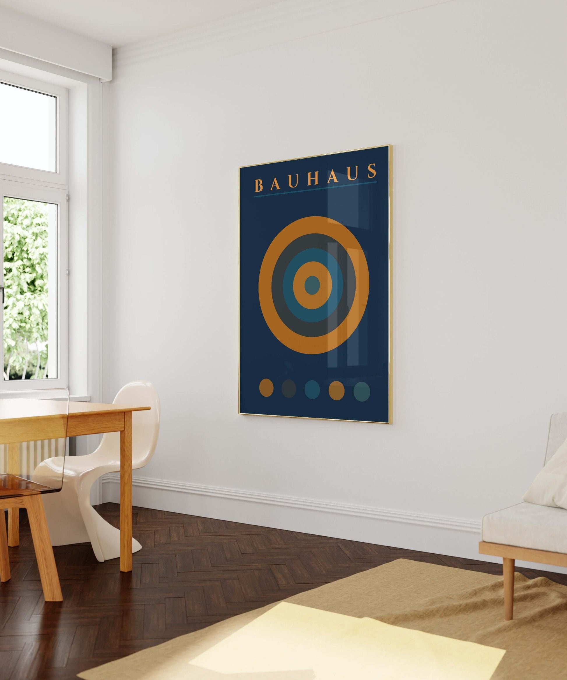 Bauhaus Poster - THE TARGET | Mid - century modern art print in navy blue and orange (available framed or unframed) - 9ArtPrints