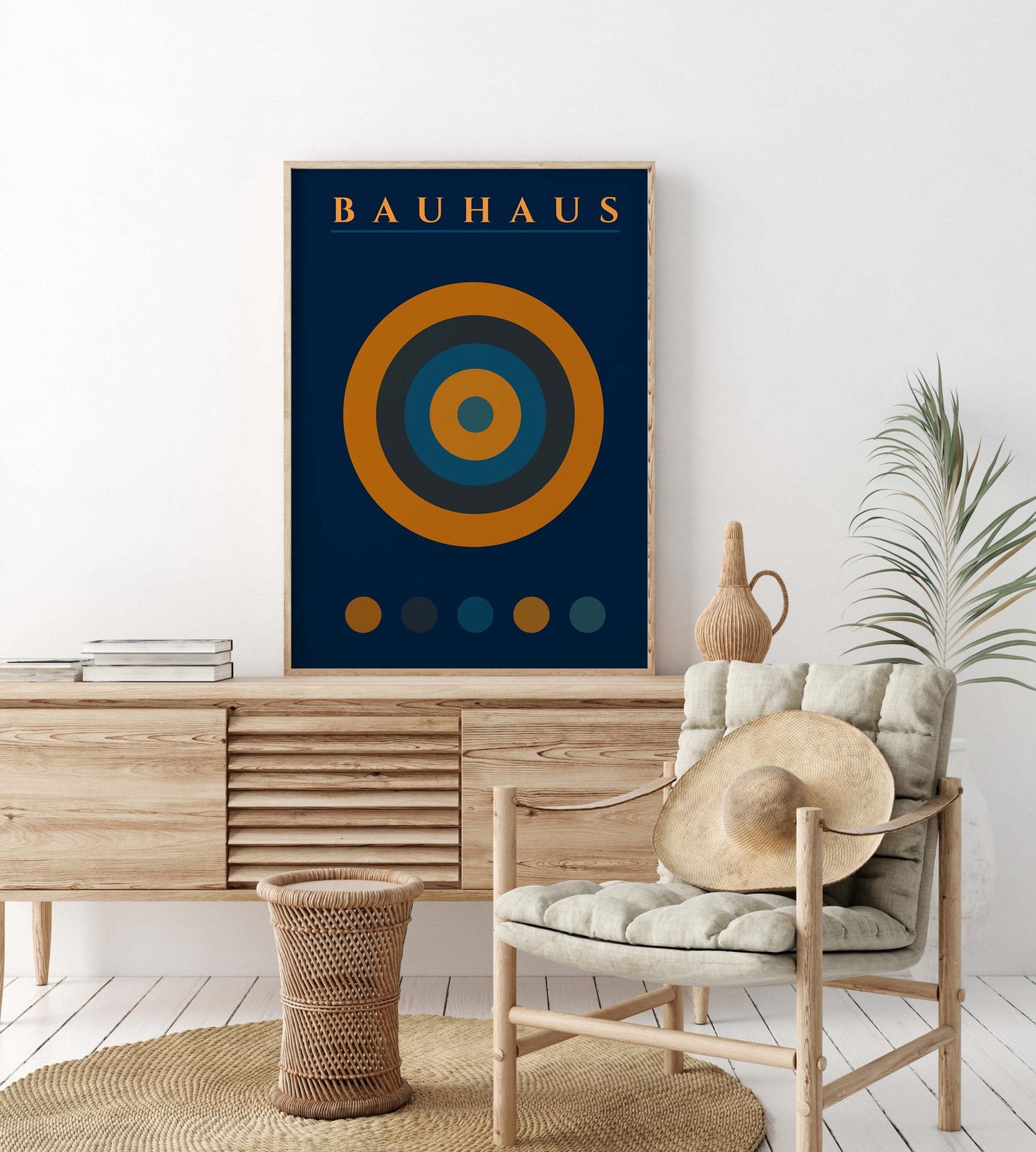 Bauhaus Poster - THE TARGET | Mid - century modern art print in navy blue and orange (available framed or unframed) - 9ArtPrints