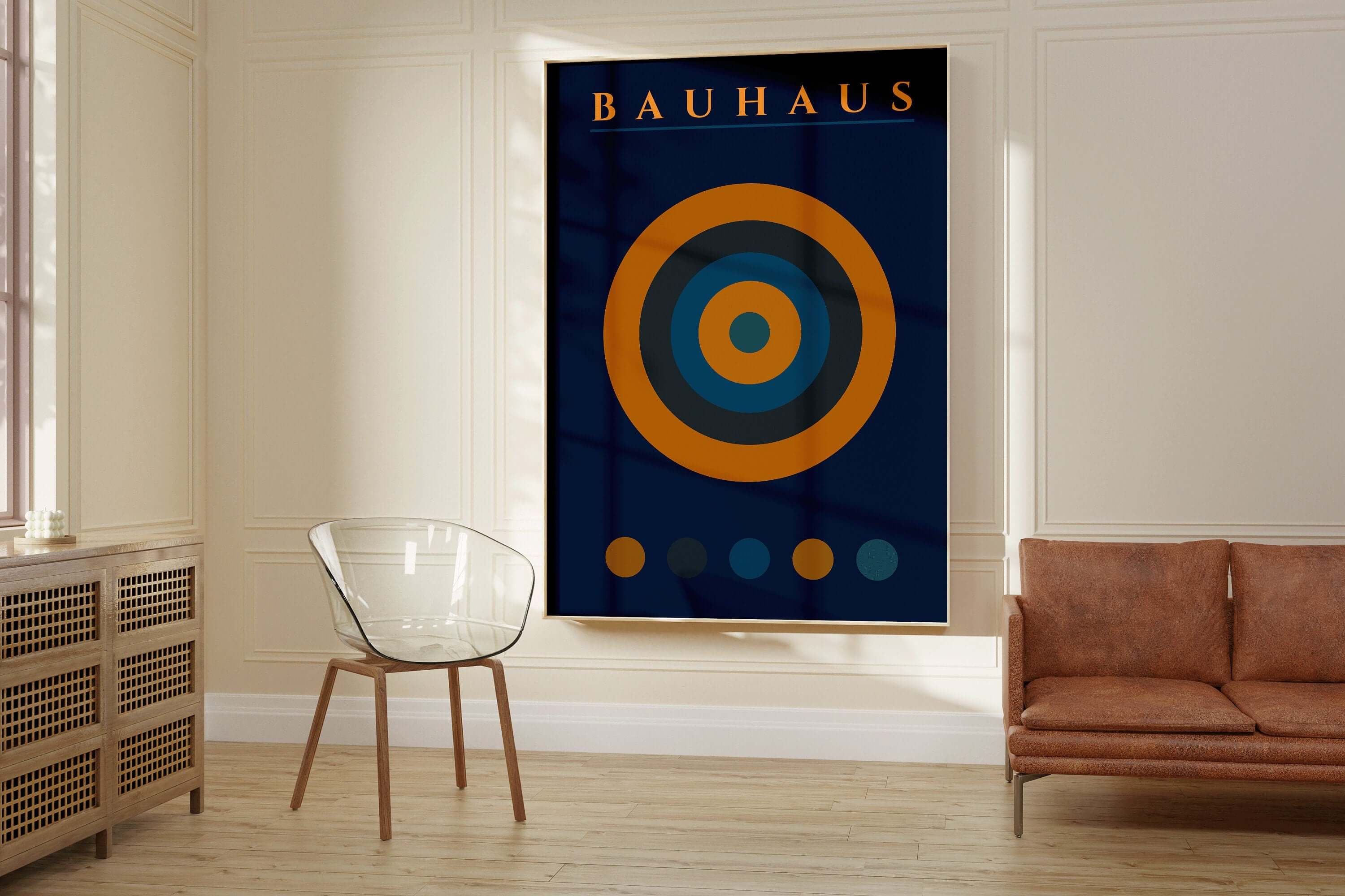 Bauhaus Poster - THE TARGET | Mid - century modern art print in navy blue and orange (available framed or unframed) - 9ArtPrints