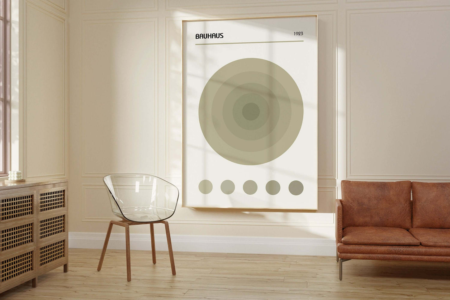 Bauhaus Poster - THE TARGET | Mid - century modern art print in sage green (available framed or unframed) - 9ArtPrints