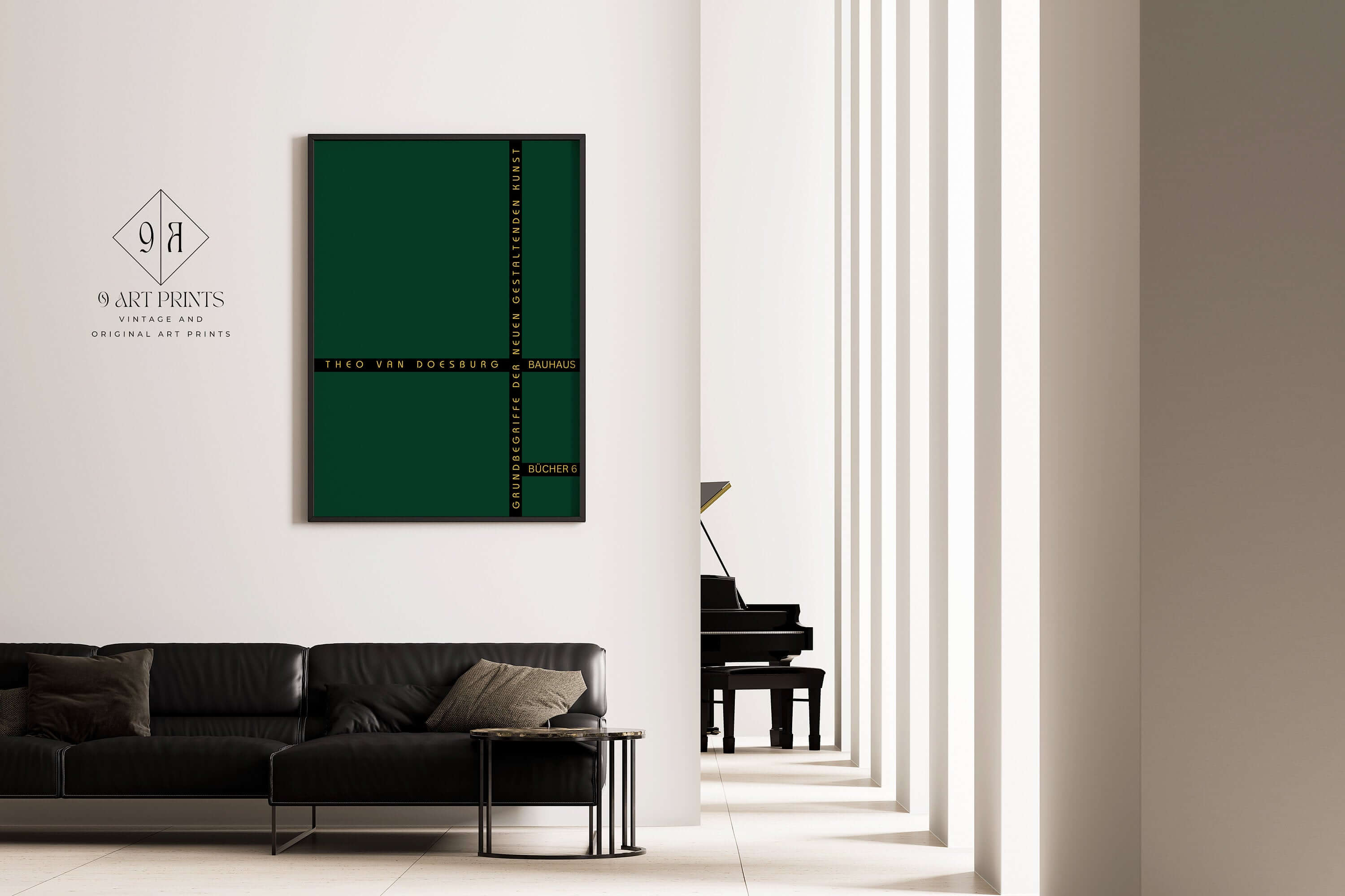 Bauhaus Poster - THEO VAN DOESBURG Bauhaus Bucher | Mid - century modern art print in green and black (available framed or unframed) - 9ArtPrints