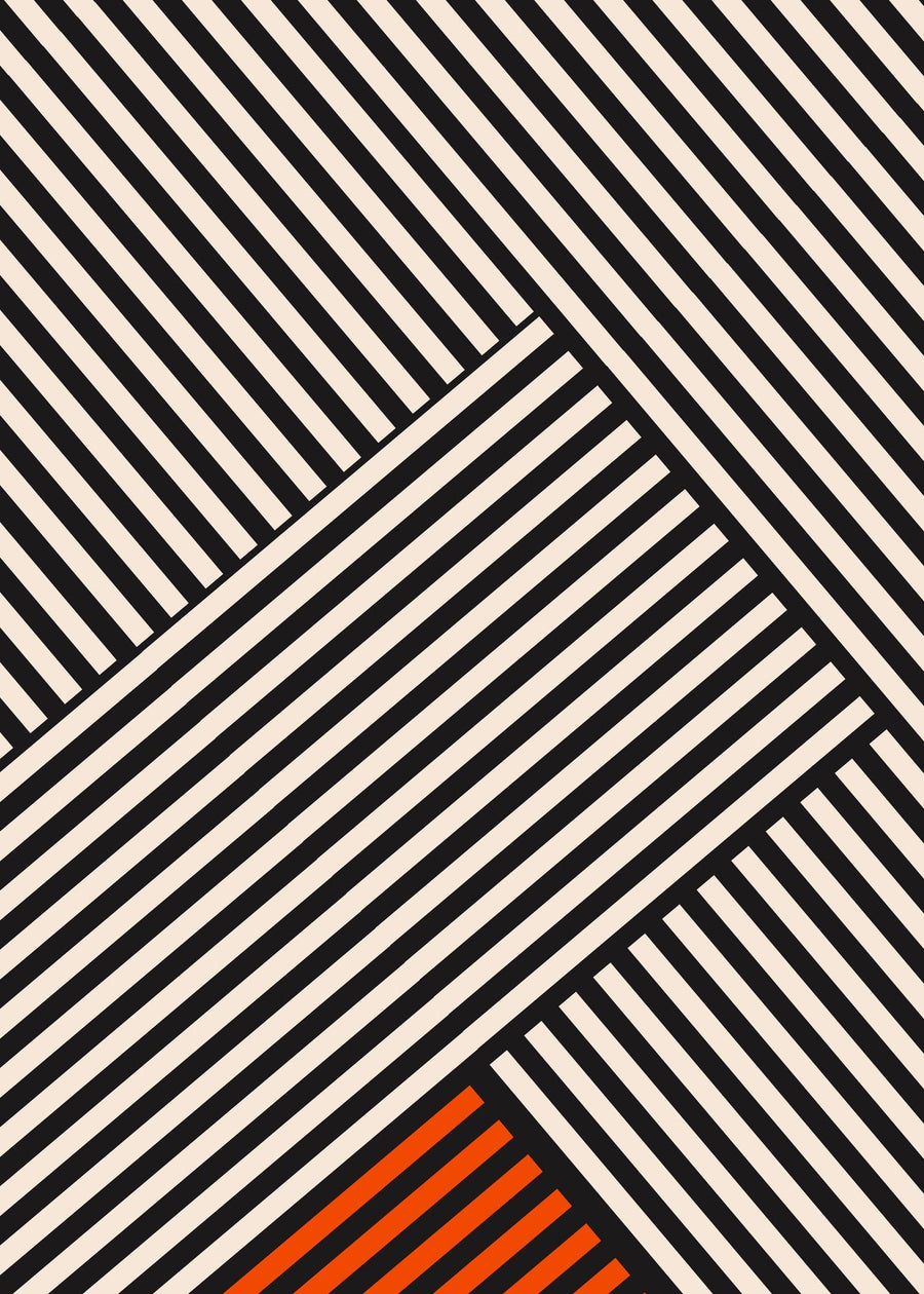 Bauhaus — Stripes | Mid-Century Modern Fine Art Print shown to scale on a wall above a sofa