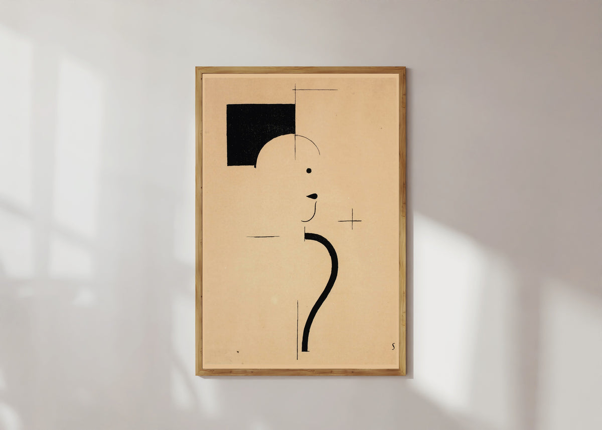 Framed art print of Vintage Poster by Bauhaus, in a light wood frame on a sunlit white wall