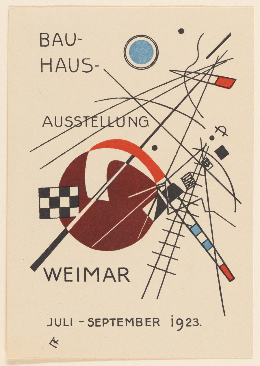 Bauhaus — Vintage Poster | Beige & Black Exhibition Fine Art Print shown to scale on a wall above a sofa