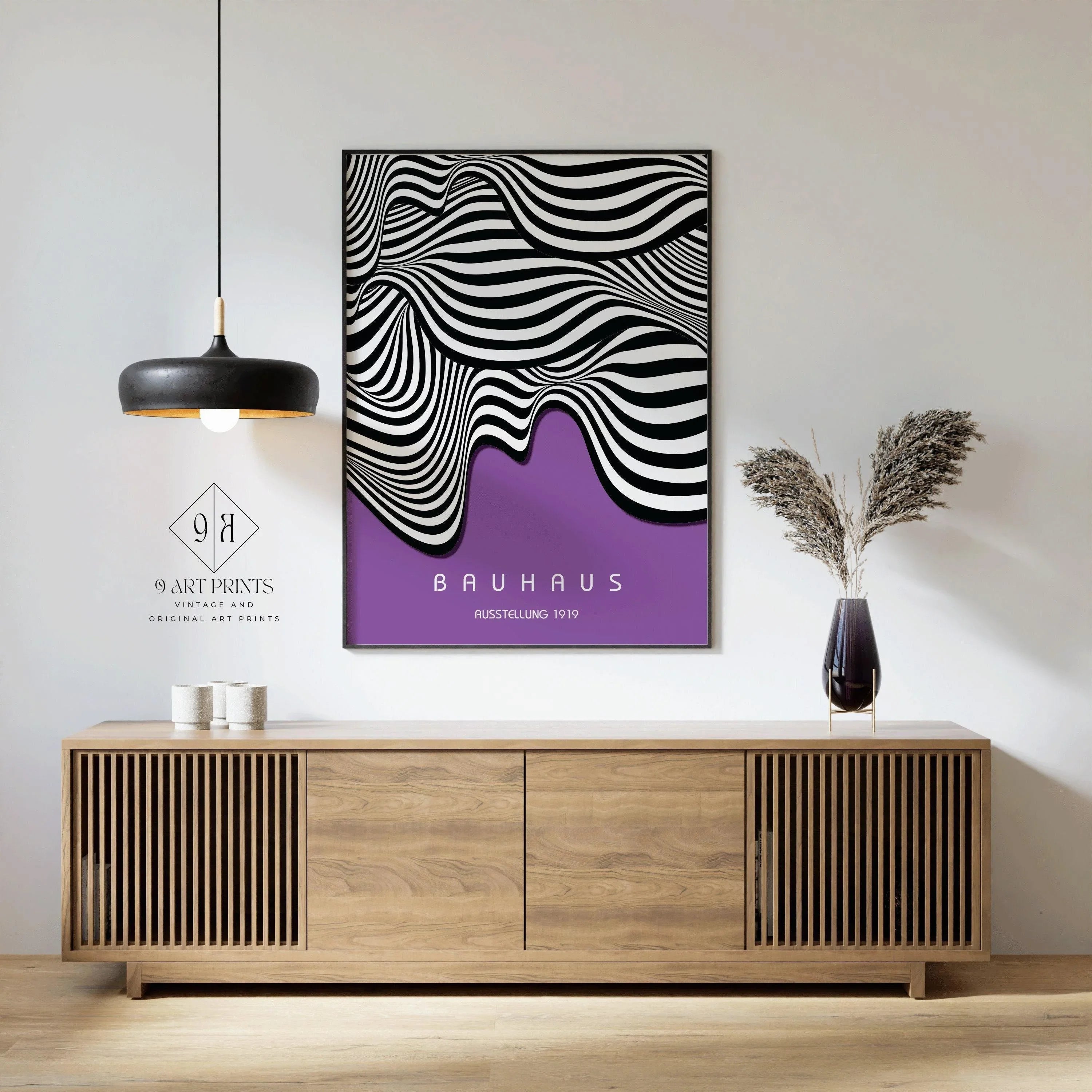 Bauhaus Waves Art Print: Mid - Century Modern Deep Lilac Poster - 9ArtPrints