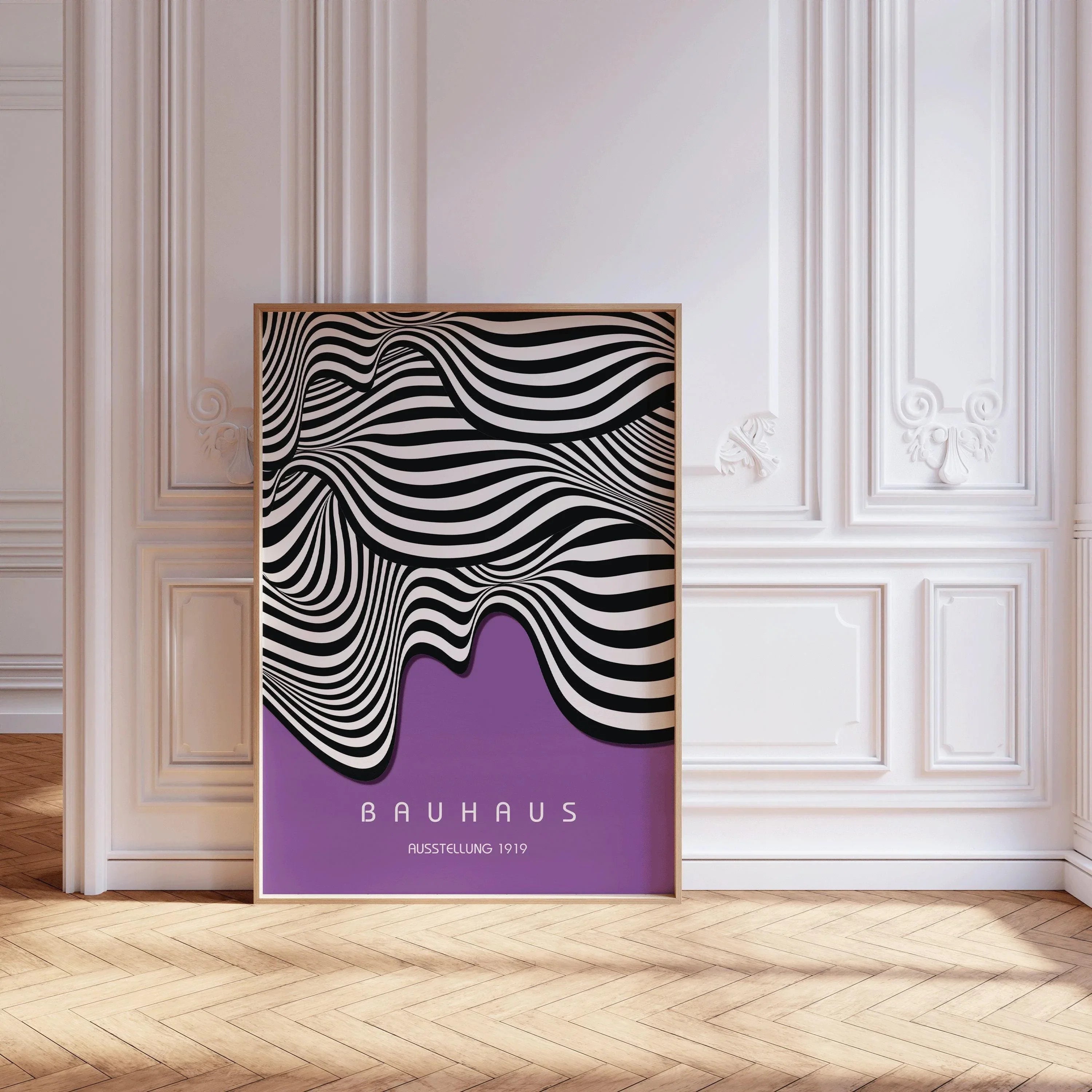 Bauhaus Waves Art Print: Mid - Century Modern Deep Lilac Poster - 9ArtPrints
