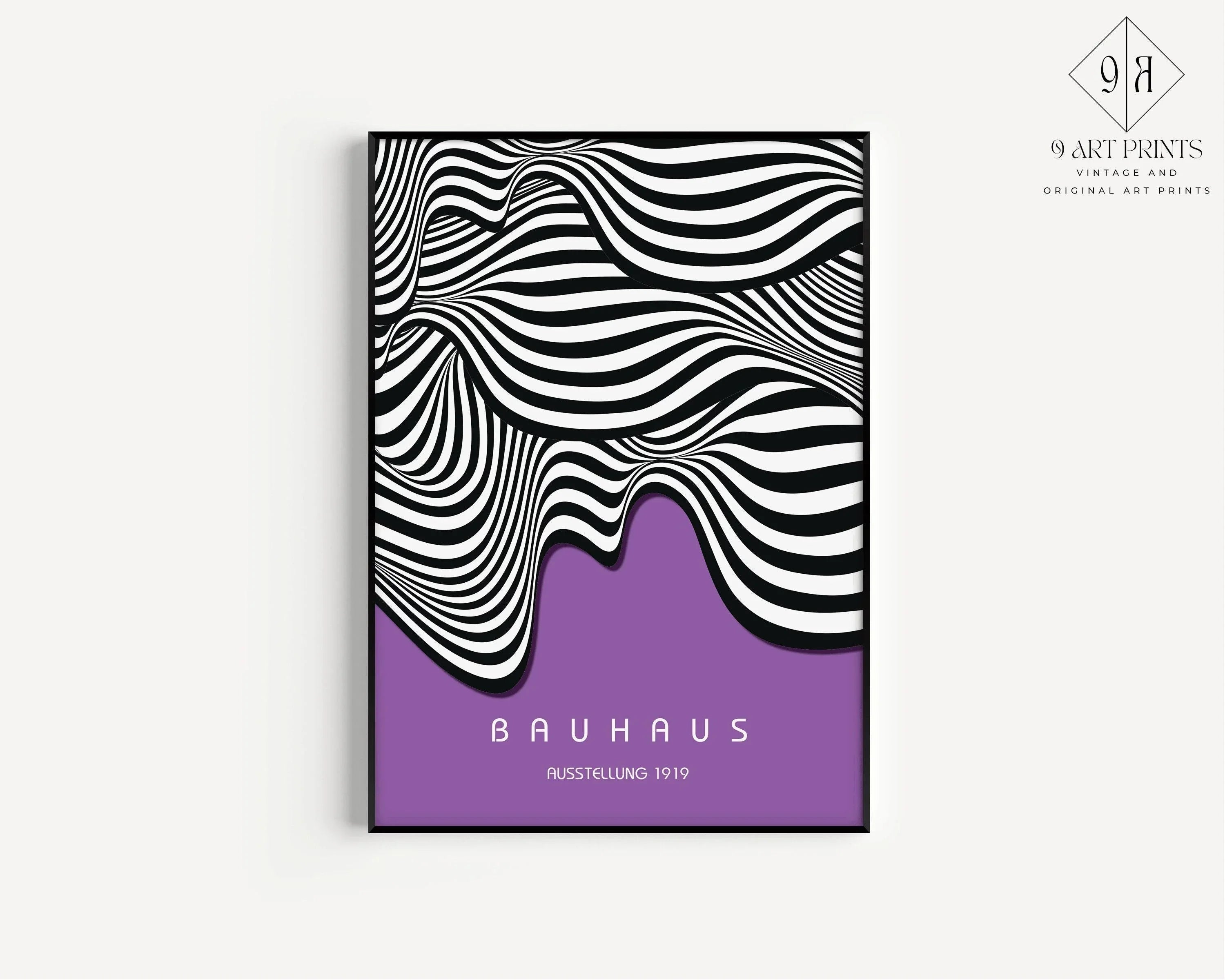 Bauhaus Waves Art Print: Mid - Century Modern Deep Lilac Poster - 9ArtPrints