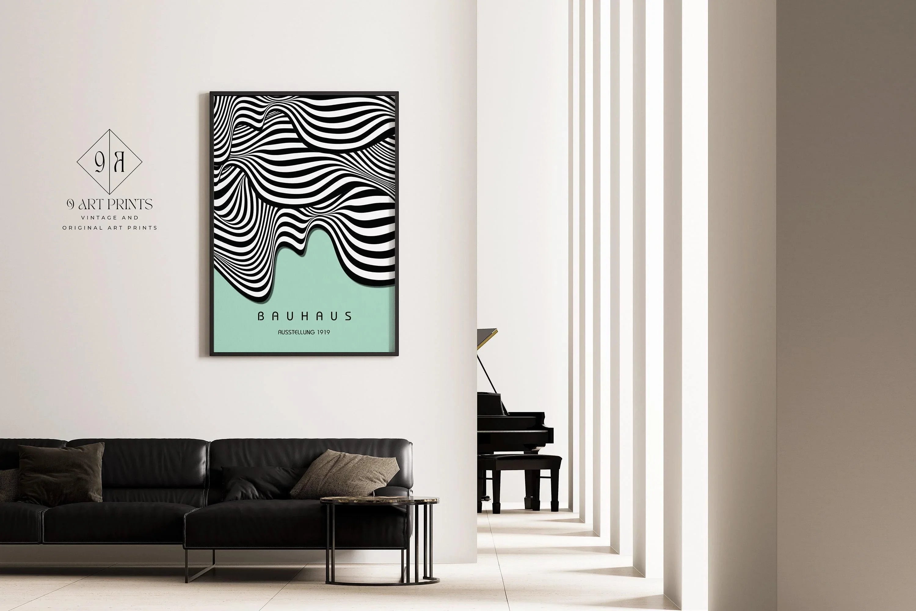 Bauhaus Waves Art Print: Mid - Century Modern Mint Green Poster - 9ArtPrints