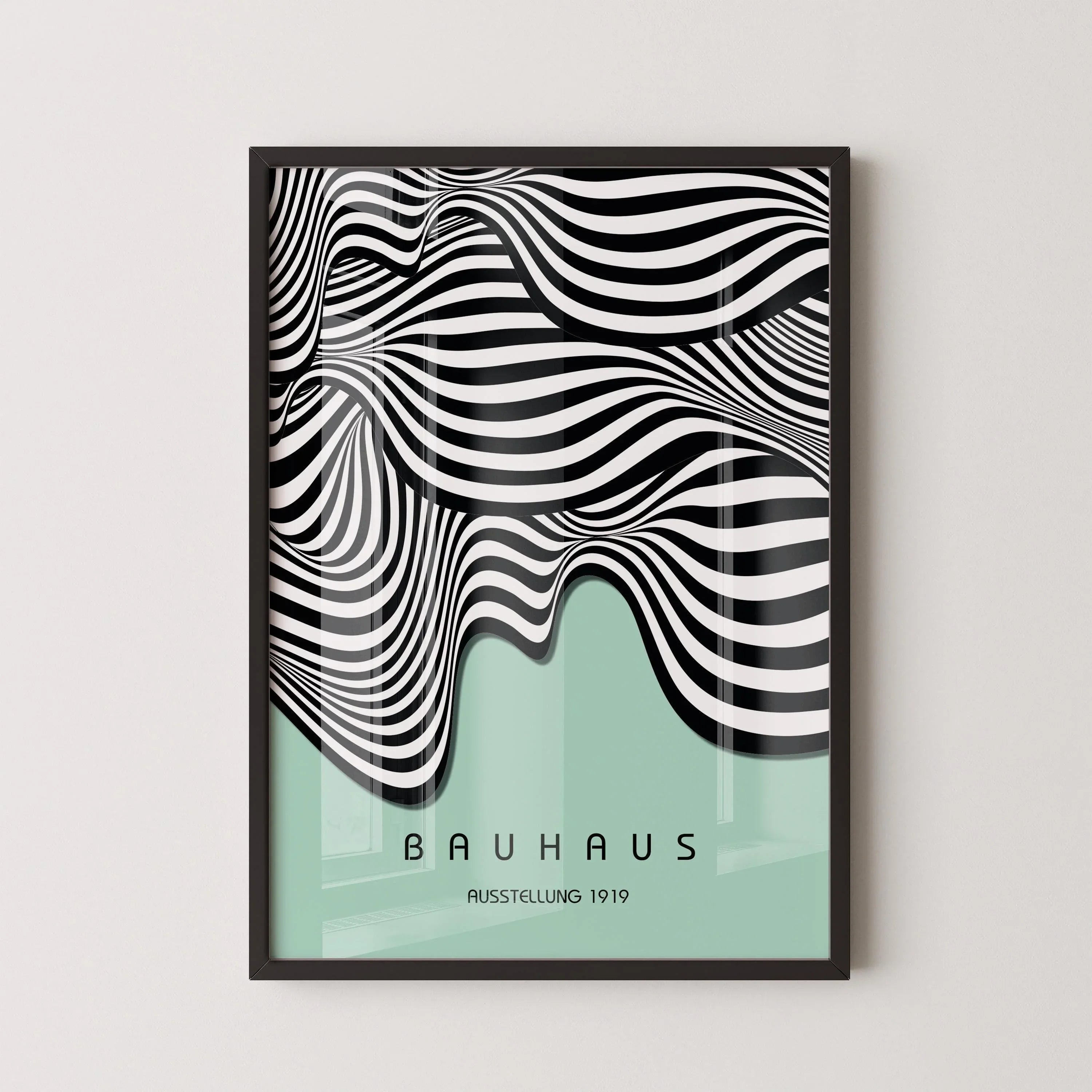 Bauhaus Waves Art Print: Mid - Century Modern Mint Green Poster - 9ArtPrints