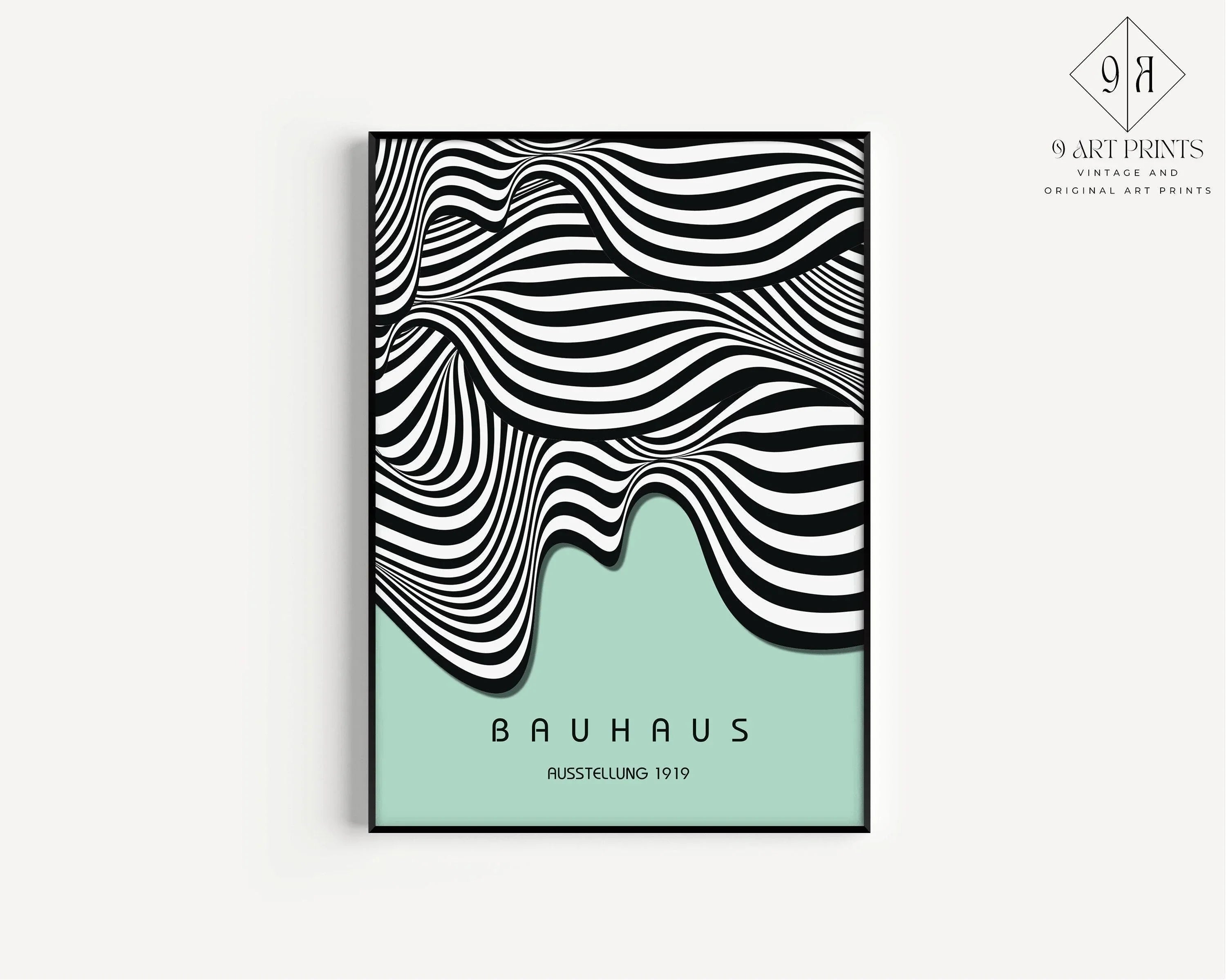 Bauhaus Waves Art Print: Mid - Century Modern Mint Green Poster - 9ArtPrints