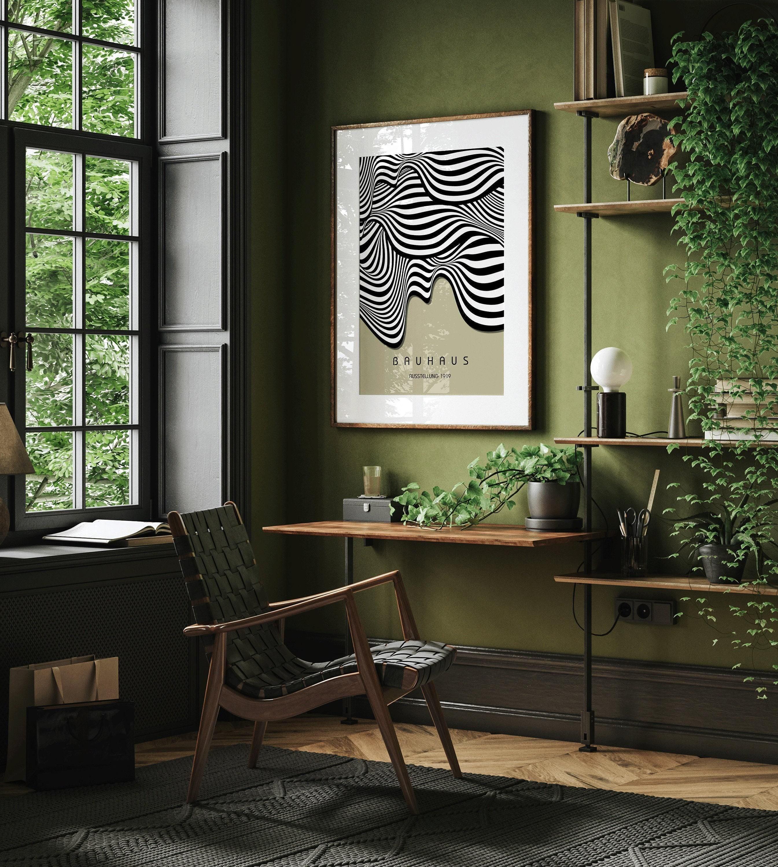 Bauhaus Waves Art Print: Mid - Century Modern Sage Green Poster - 9ArtPrints