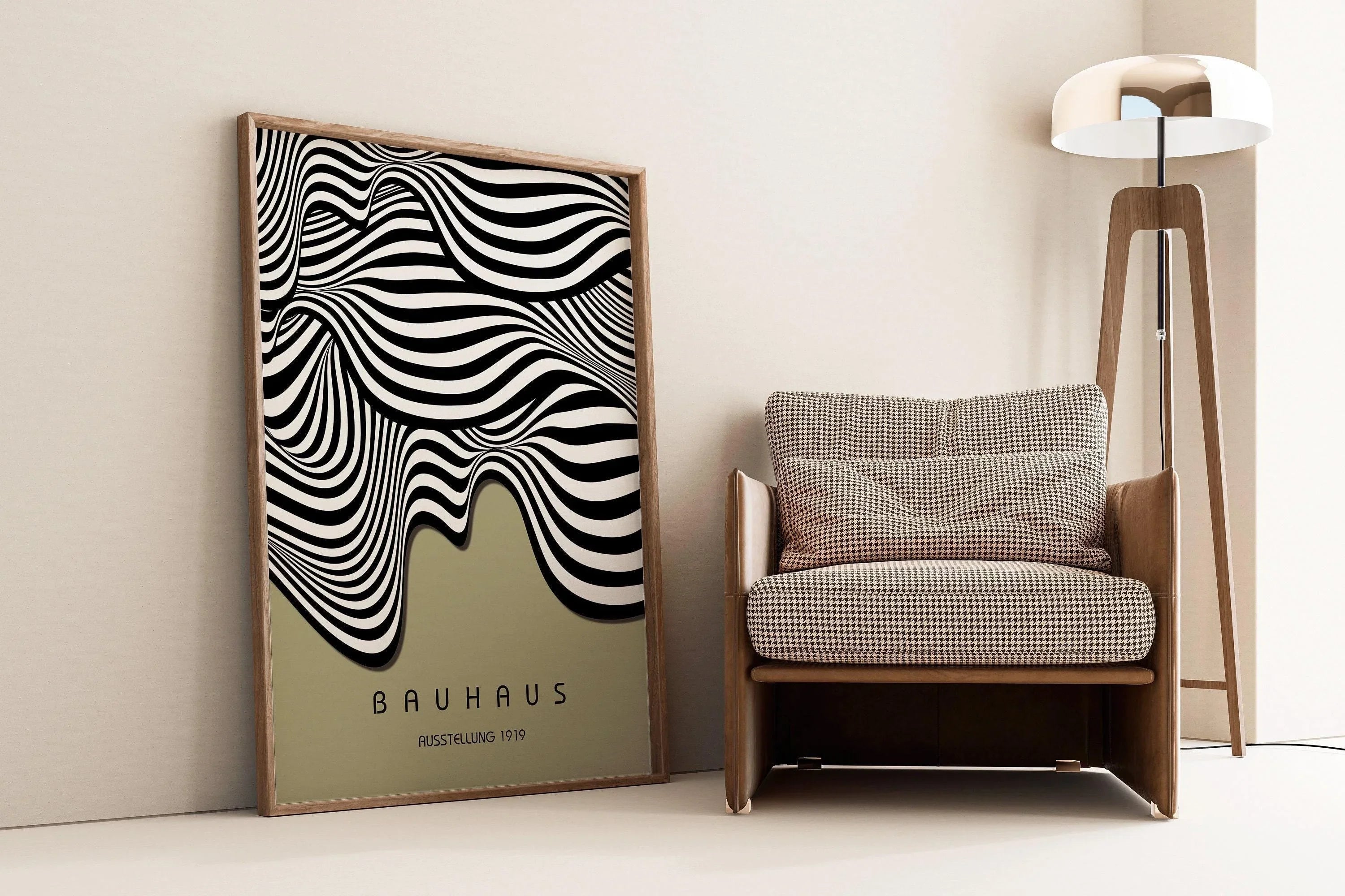 Bauhaus Waves Art Print: Mid - Century Modern Sage Green Poster - 9ArtPrints