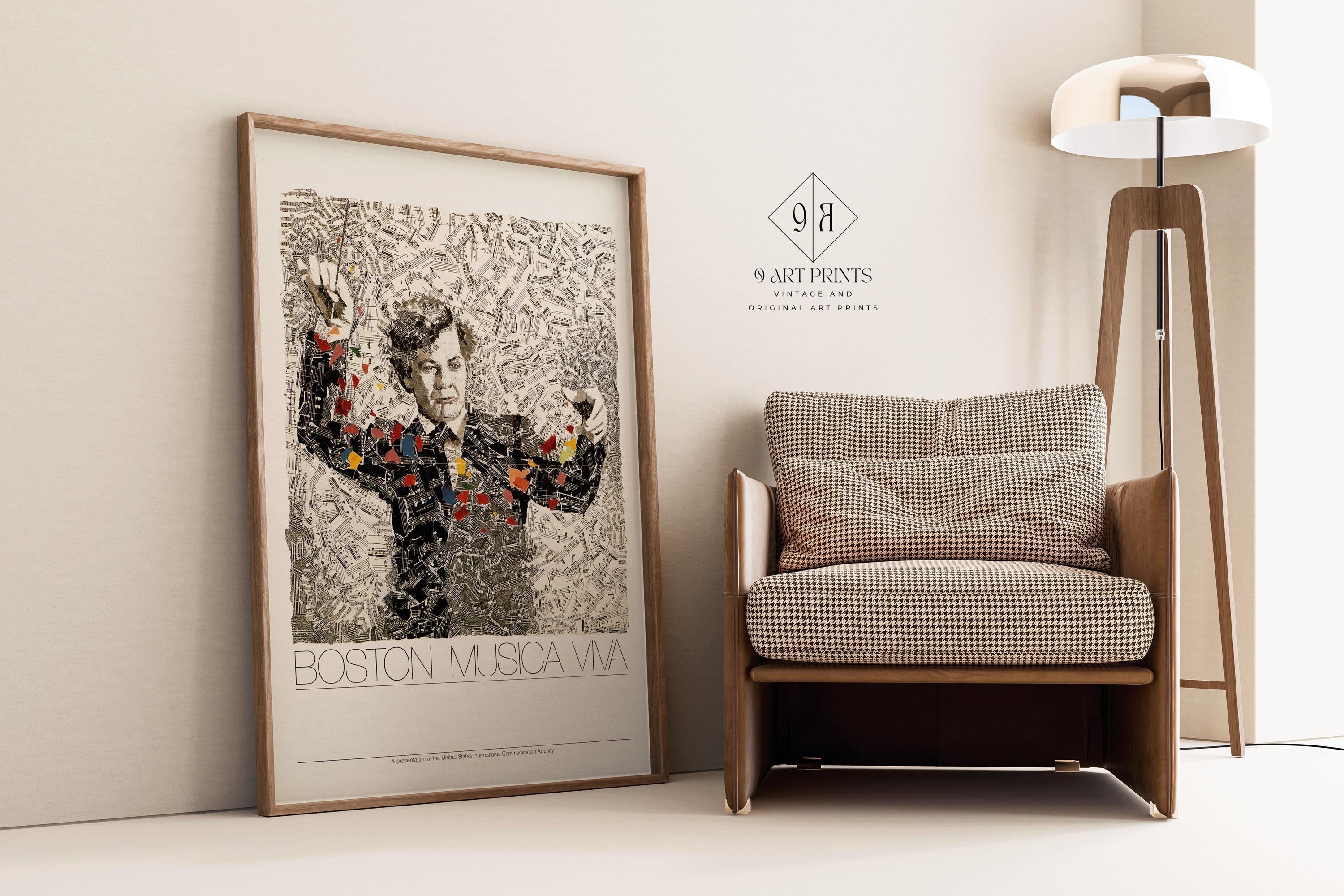 Boston Musica Viva | Dynamic black - and - white vintage poster infused with rhythm, energy, and vibrant accents | Available framed or unframed - 9ArtPrints