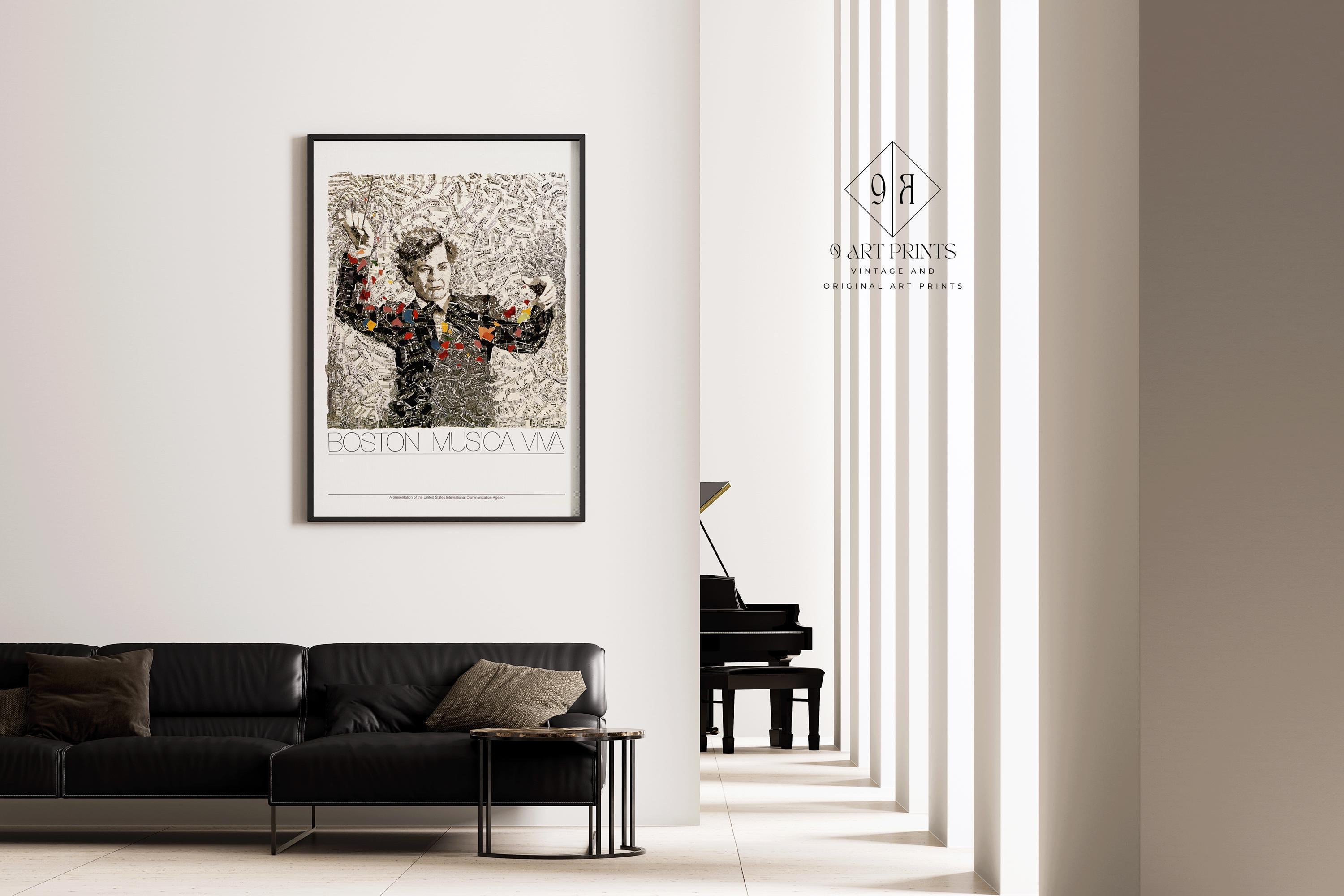 Boston Musica Viva | Dynamic black - and - white vintage poster infused with rhythm, energy, and vibrant accents | Available framed or unframed - 9ArtPrints