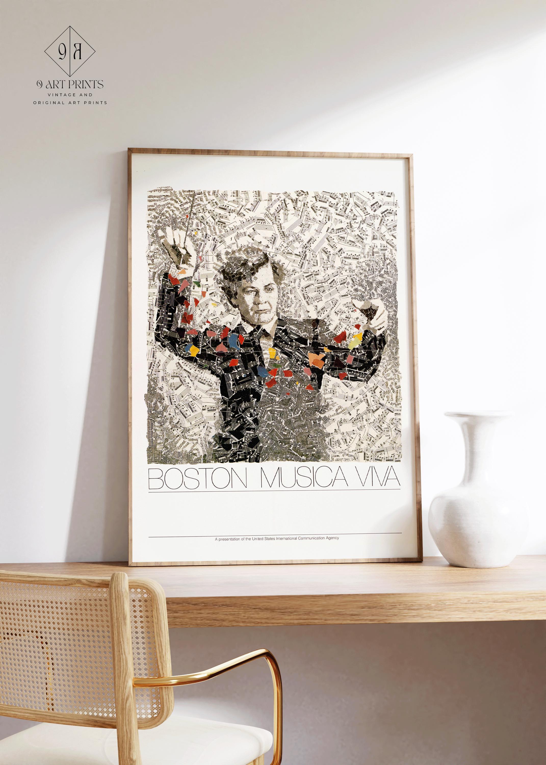 Boston Musica Viva | Dynamic black - and - white vintage poster infused with rhythm, energy, and vibrant accents | Available framed or unframed - 9ArtPrints