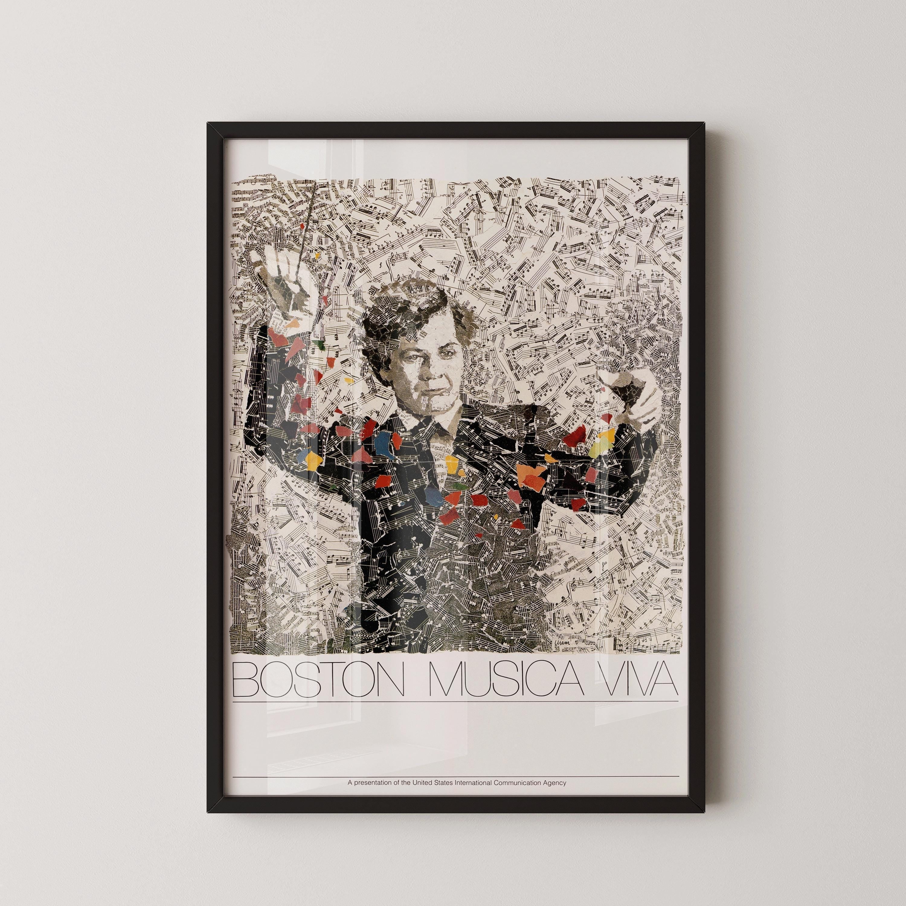 Boston Musica Viva | Dynamic black - and - white vintage poster infused with rhythm, energy, and vibrant accents | Available framed or unframed - 9ArtPrints