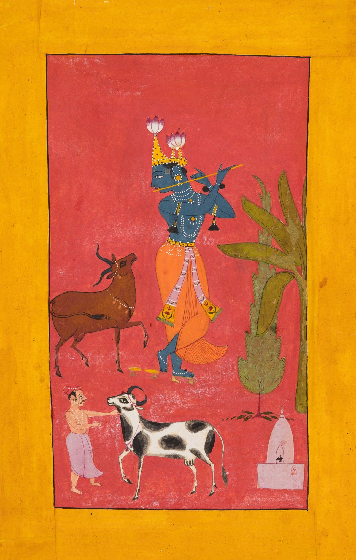 Bundi school — Krishna Fluting | Indian Miniature Painting Print