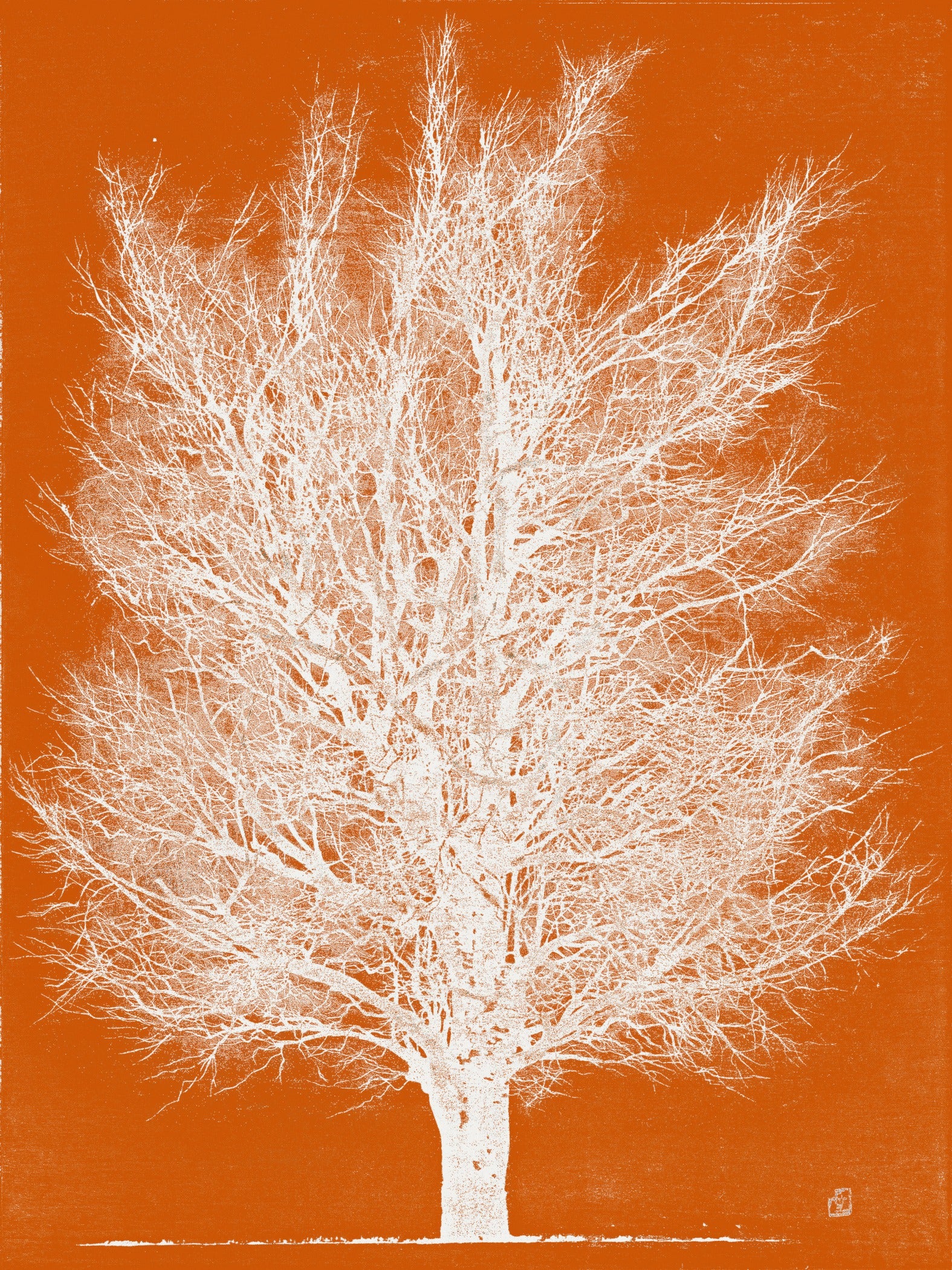 Joichi Hoshi — Orange and White Tree | Sosaku-hanga Print