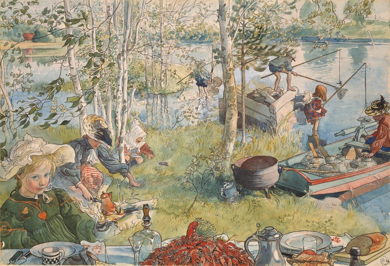 Carl Larsson — Crayfish Party | Swedish Watercolour Print - 9ArtPrints