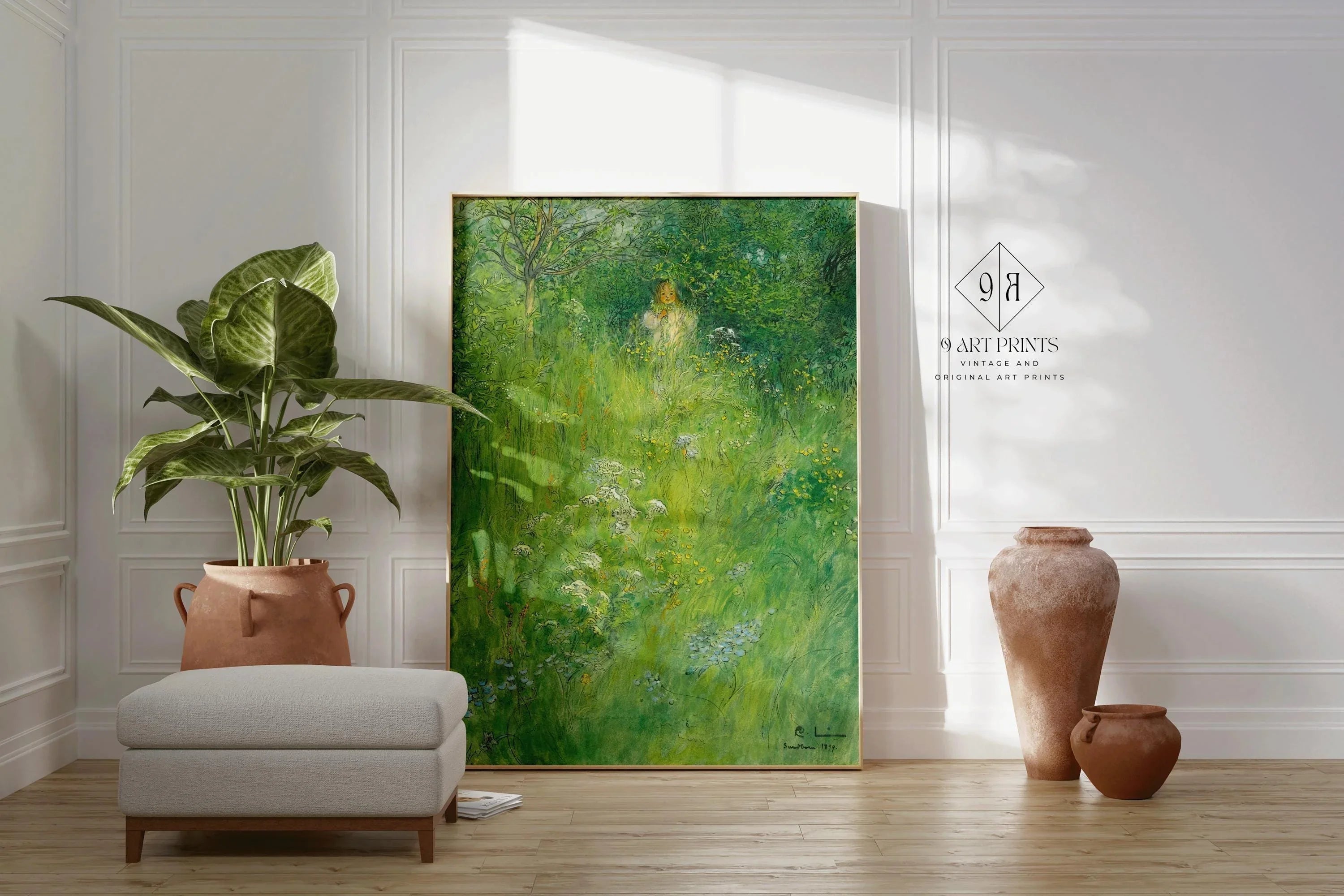 Carl Larsson Print: Kersti in the Meadow, Green Fairytale Art - 9ArtPrints