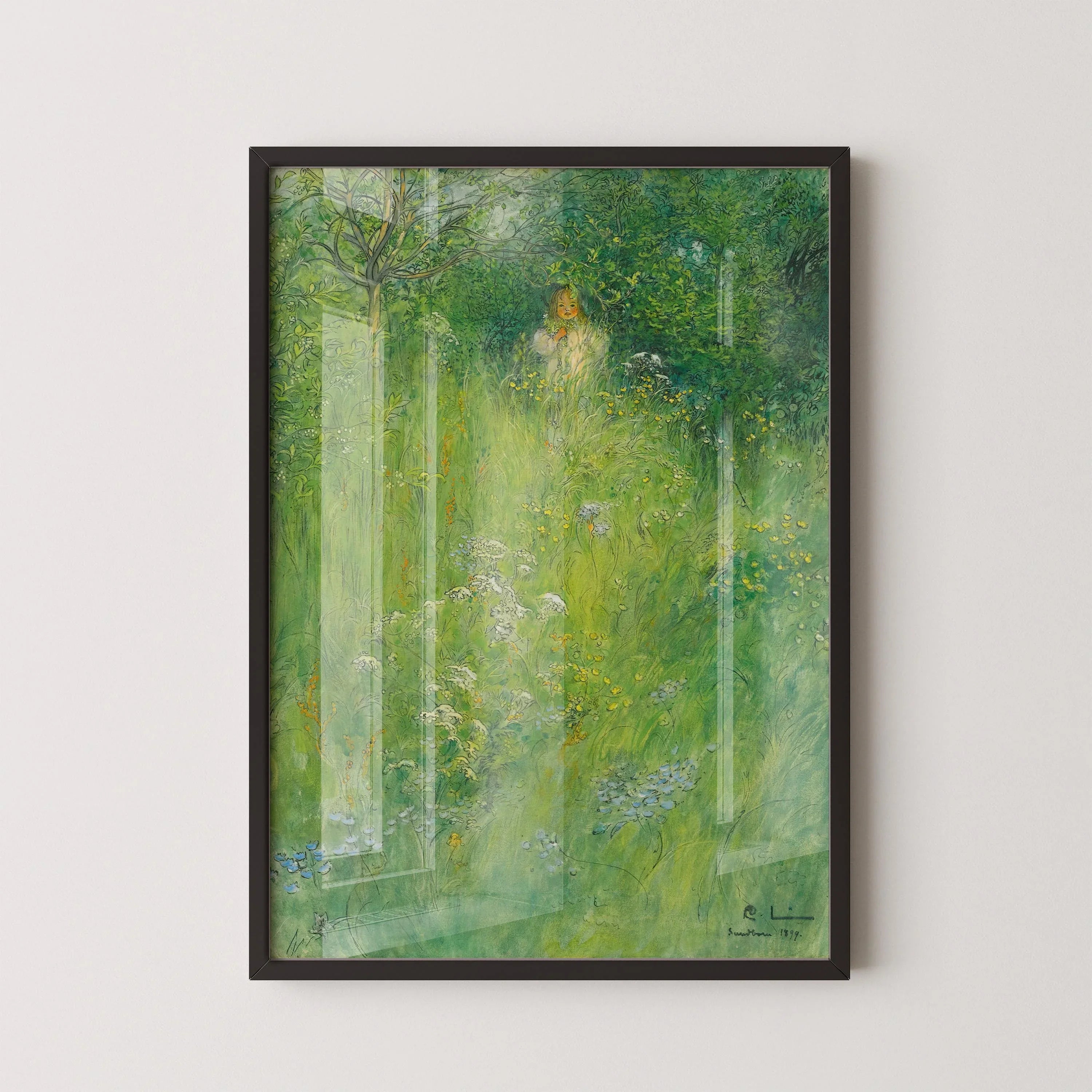 Carl Larsson Print: Kersti in the Meadow, Green Fairytale Art - 9ArtPrints