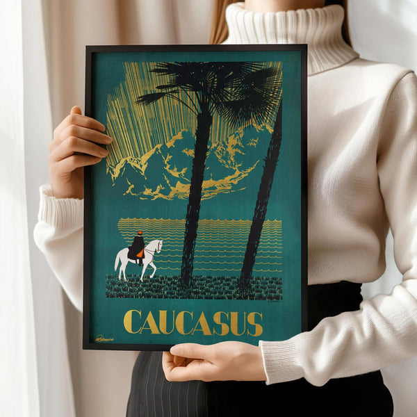 Caucasus | Vintage Soviet Travel Poster in Teal and Gold