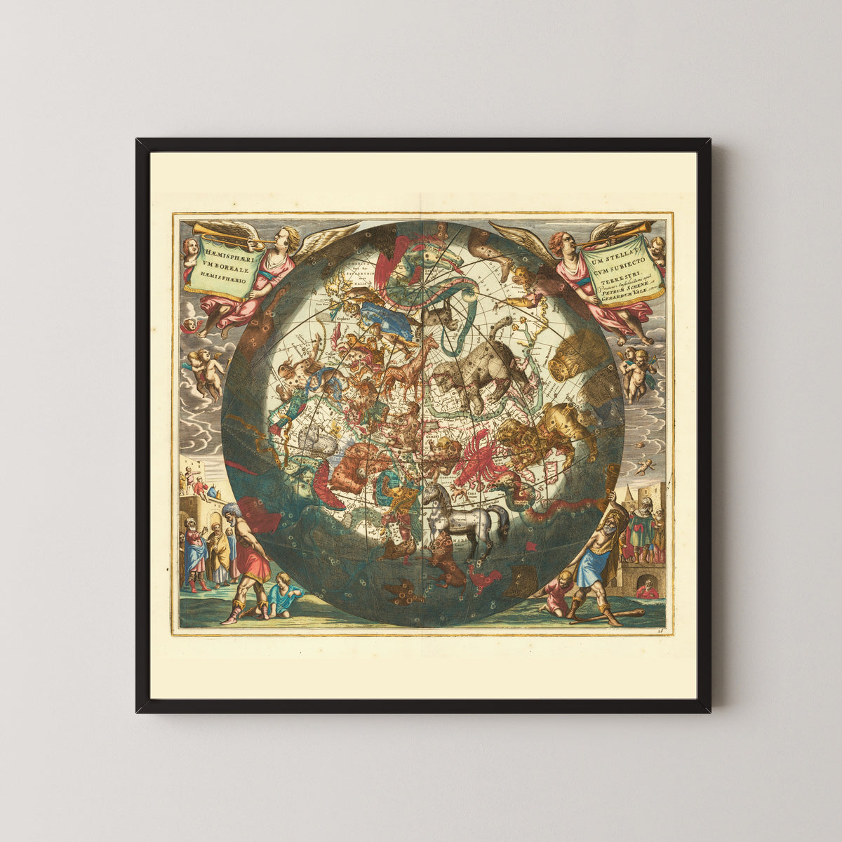 Andreas Cellarius — The Northern Starry Hemisphere over the Earth (Plate 26, Azure Colouring) | Celestial Map Print