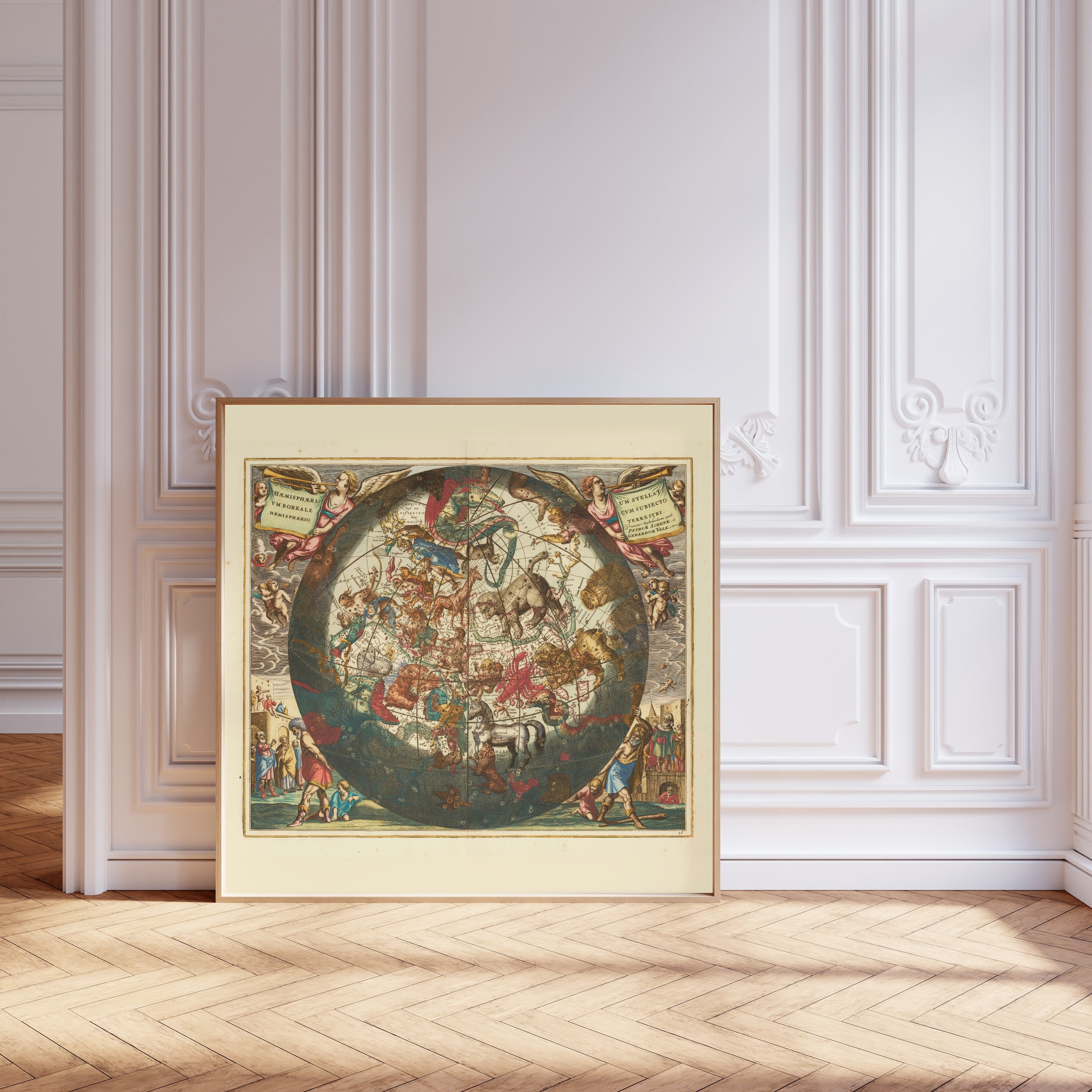 Andreas Cellarius — The Northern Starry Hemisphere over the Earth (Plate 26, Azure Colouring) | Celestial Map Print