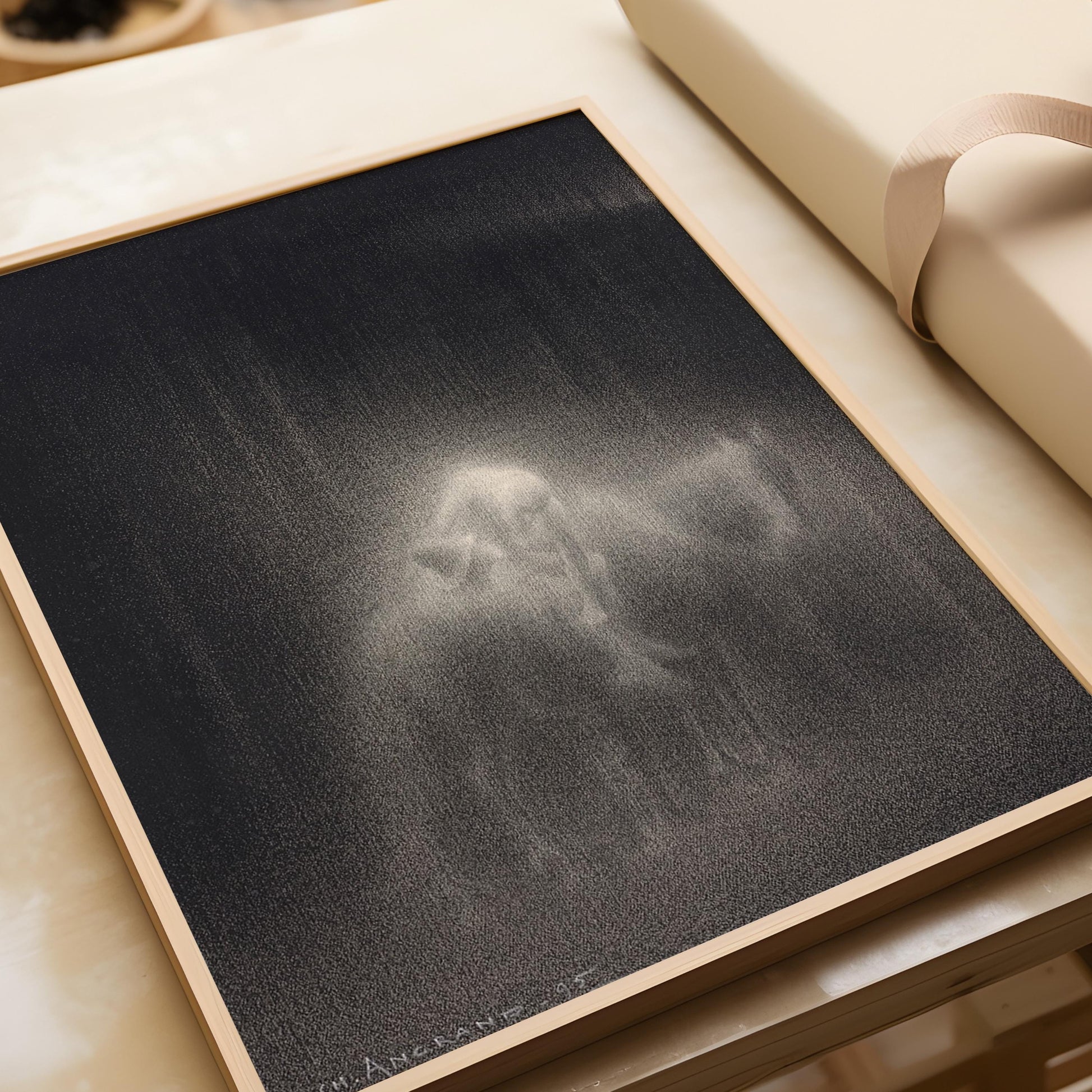 Charles Angrand - The Good Samaritan | Dreamlike charcoal drawing of compassion in misty, ethereal tones | Available framed or unframed - 9ArtPrints