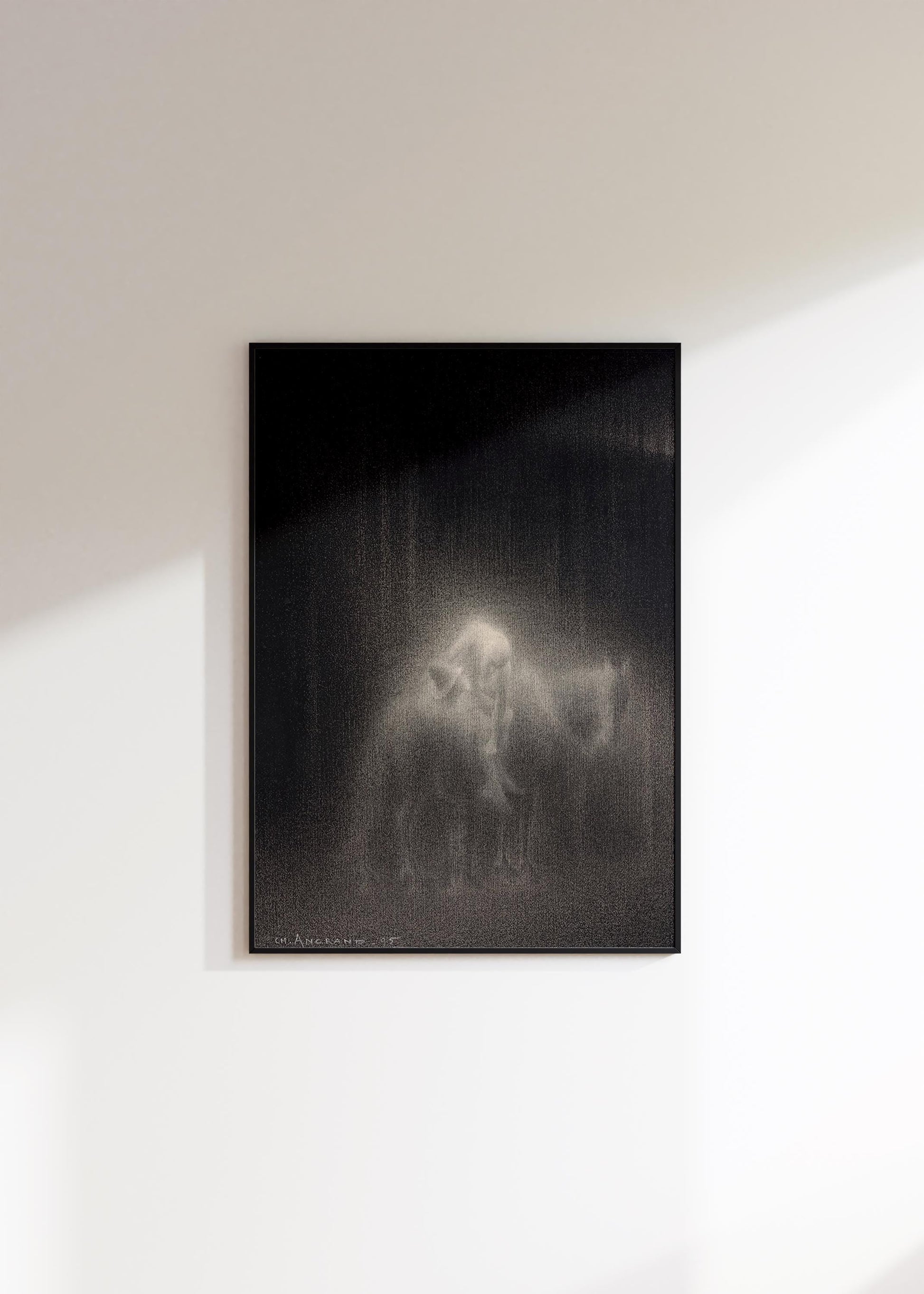 Charles Angrand - The Good Samaritan | Dreamlike charcoal drawing of compassion in misty, ethereal tones | Available framed or unframed - 9ArtPrints