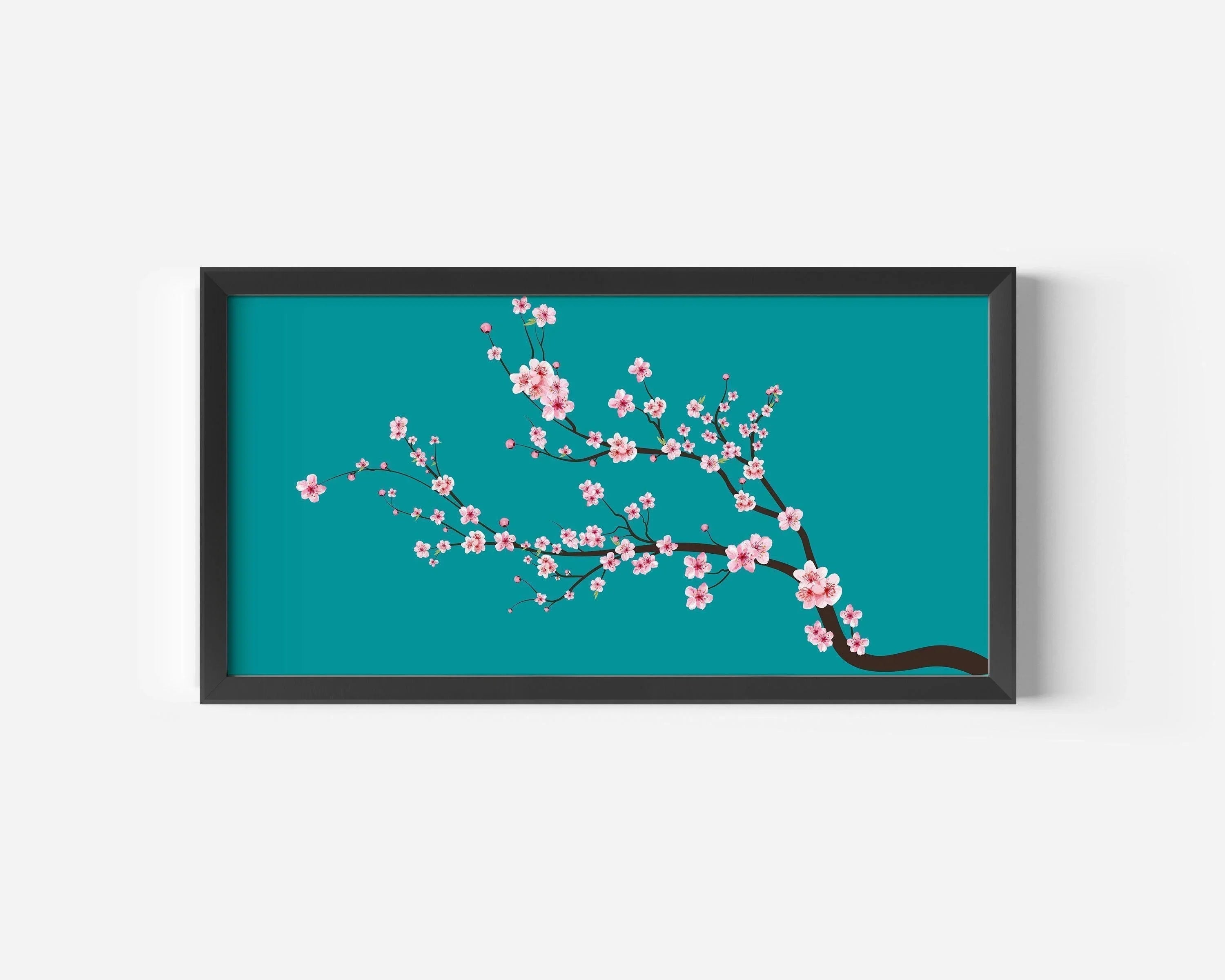 Cherry Blossom Panoramic Art Print: Aquamarine Teal Blue Sakura (2x1) - 9ArtPrints