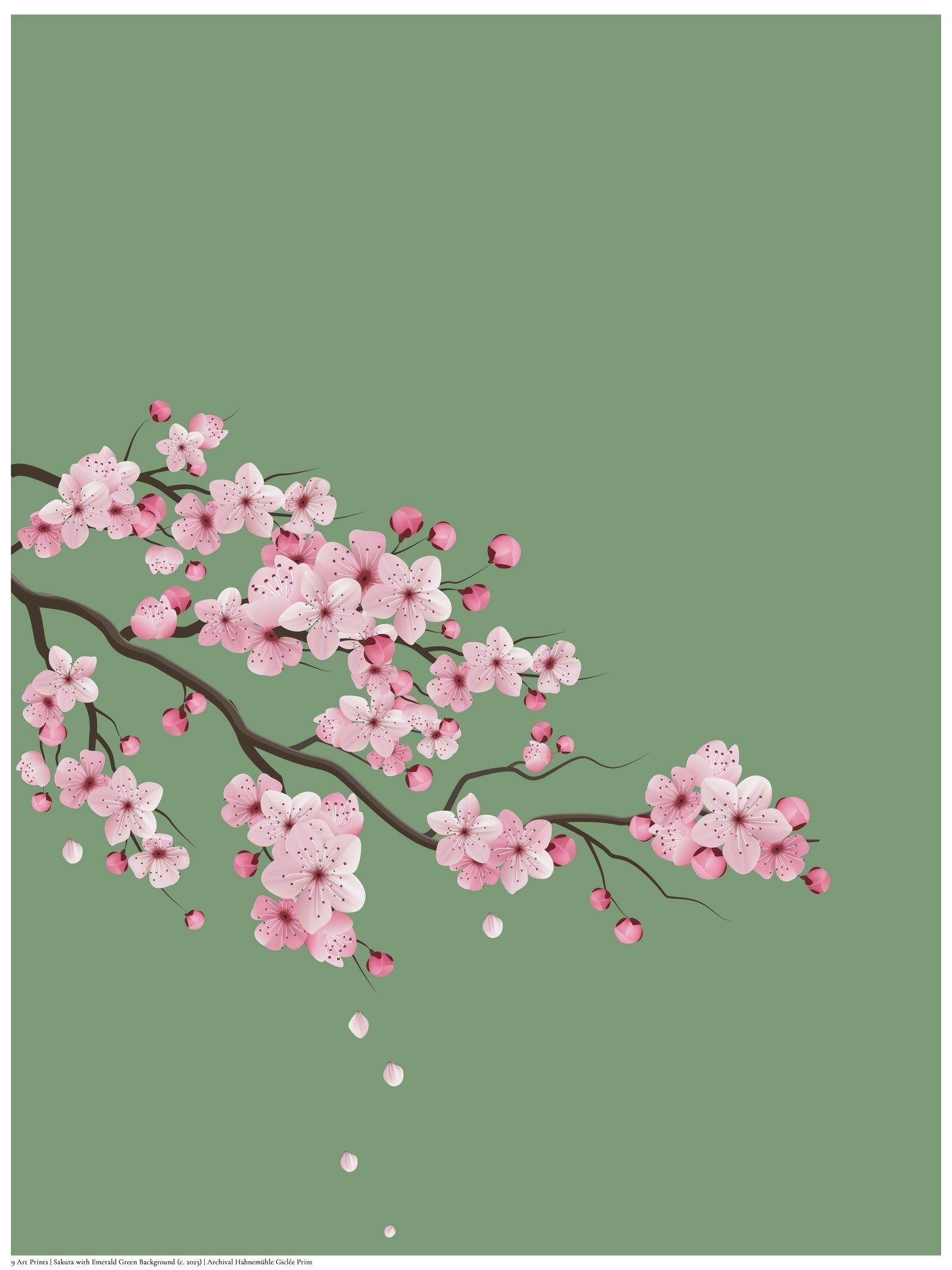 Cherry Blossoms — Emerald Green | Original Japanese Botanical Print - 9ArtPrints