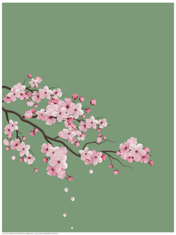 Cherry Blossoms — Emerald Green | Original Japanese Botanical Print