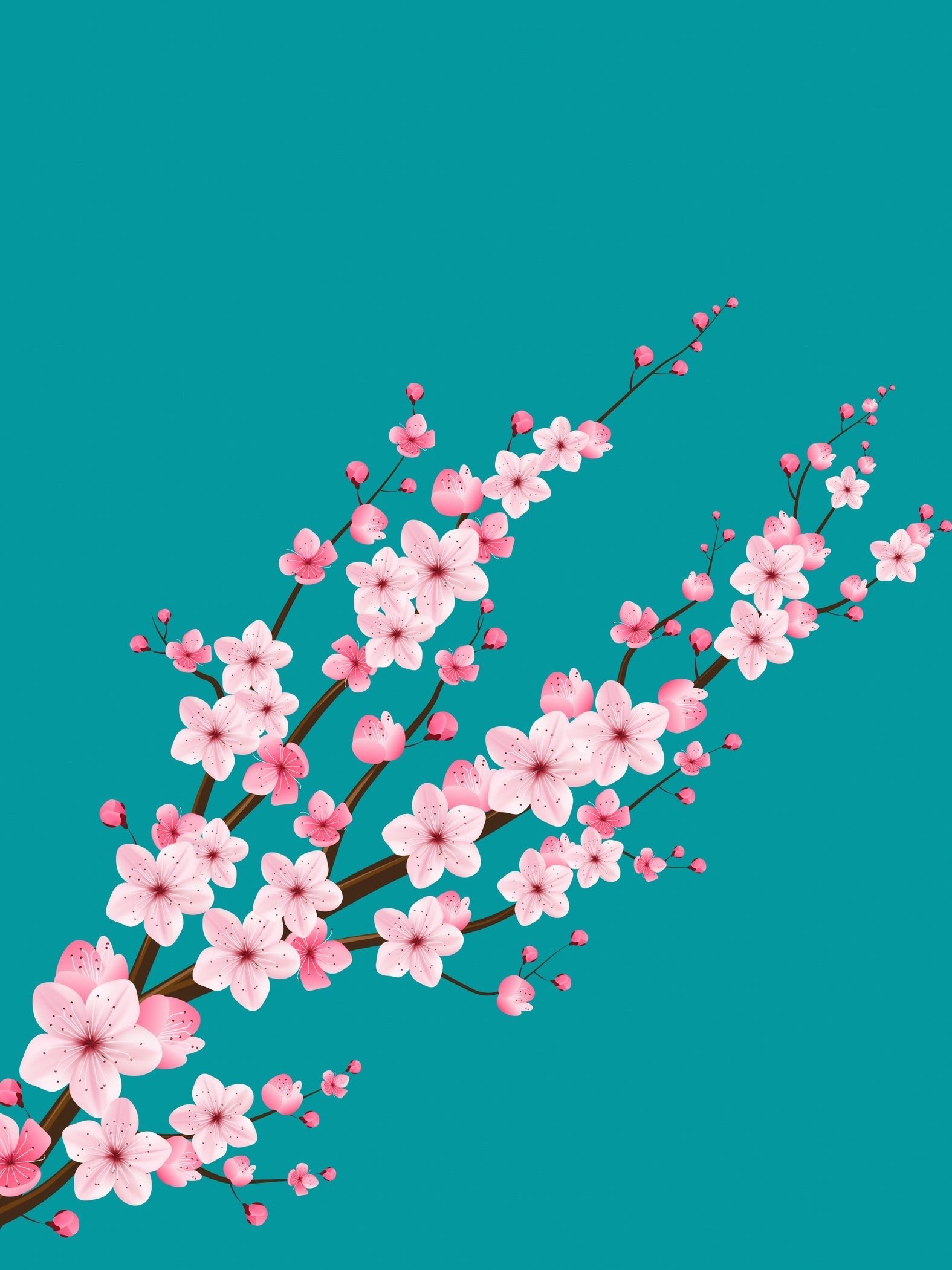 Cherry Blossoms — Teal Aquamarine | Original Japanese Botanical Print - 9ArtPrints