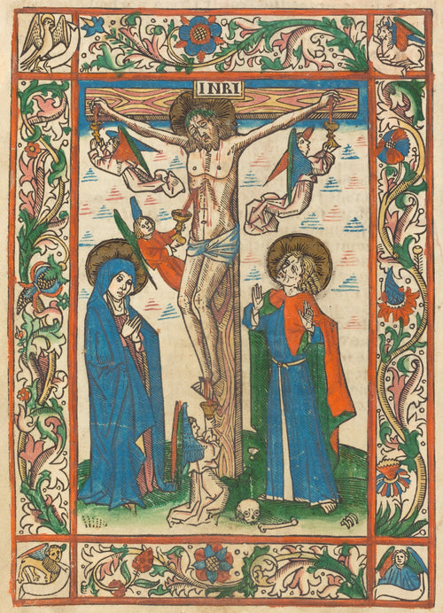 Christ on the Cross with Angels — Four angels catch Christ's blood in chalices beneath the cross