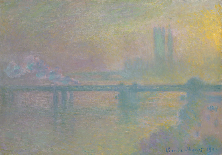 Claude Monet — Charing Cross Bridge, London | Fine Art Print shown to scale on a wall above a sofa