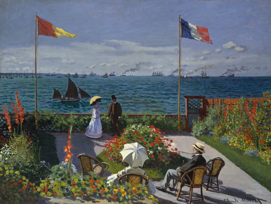 Claude Monet — Garden at Sainte-Adresse | Fine Art Print shown to scale on a wall above a sofa