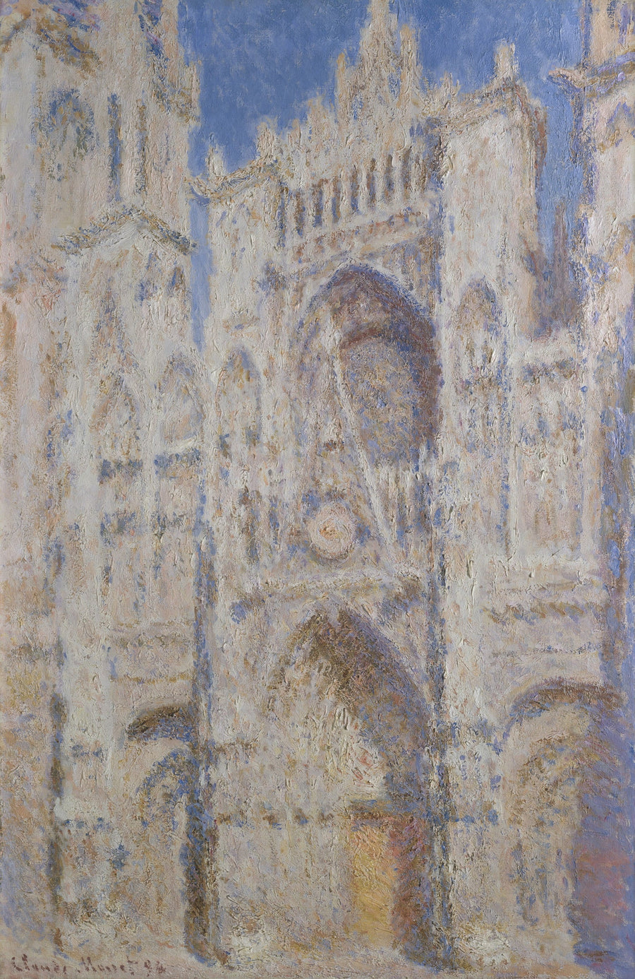 Claude Monet — Rouen Cathedral, The Portal (Sunlight) | Fine Art Print shown to scale on a wall above a sofa