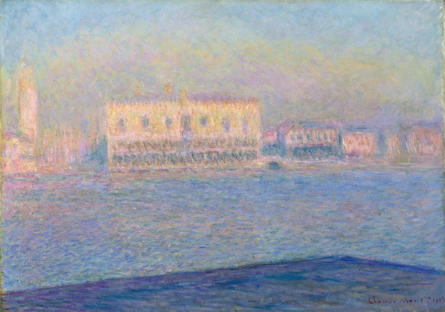 Claude Monet — The Doge's Palace Seen from San Giorgio Maggiore | Fine Art Print shown to scale on a wall above a sofa