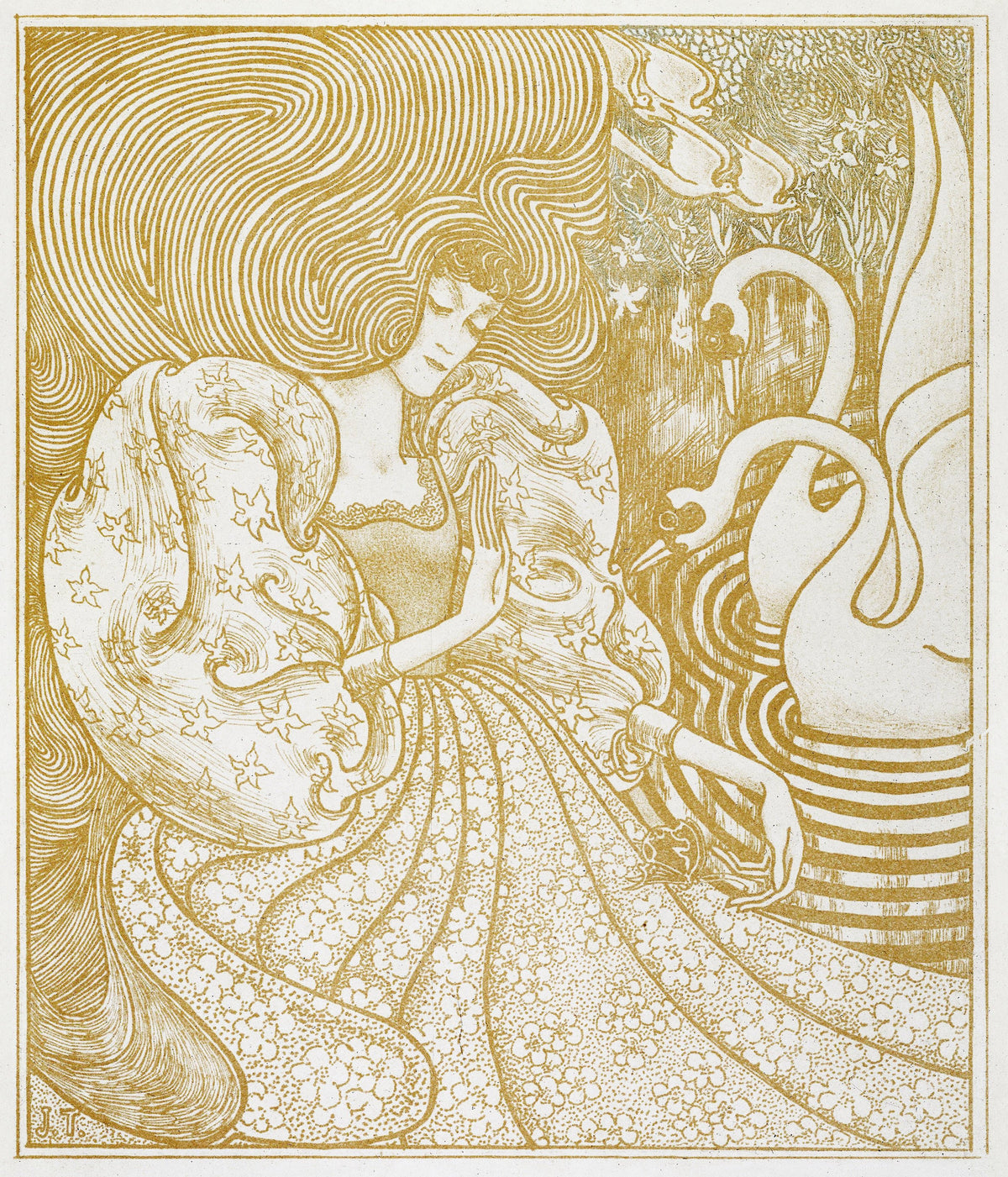 Jan Toorop — Woman with a Butterfly at a Pond with Two Swans | Symbolist Art Print