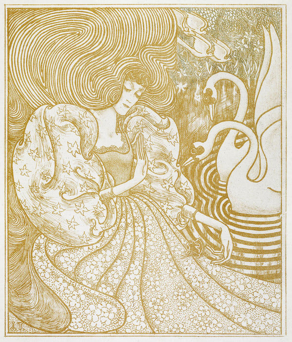 Jan Toorop — Woman with a Butterfly at a Pond with Two Swans | Symbolist Art Print