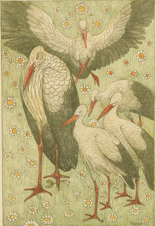 Theo van Hoytema — Five Storks in a Meadow | Art Nouveau Print