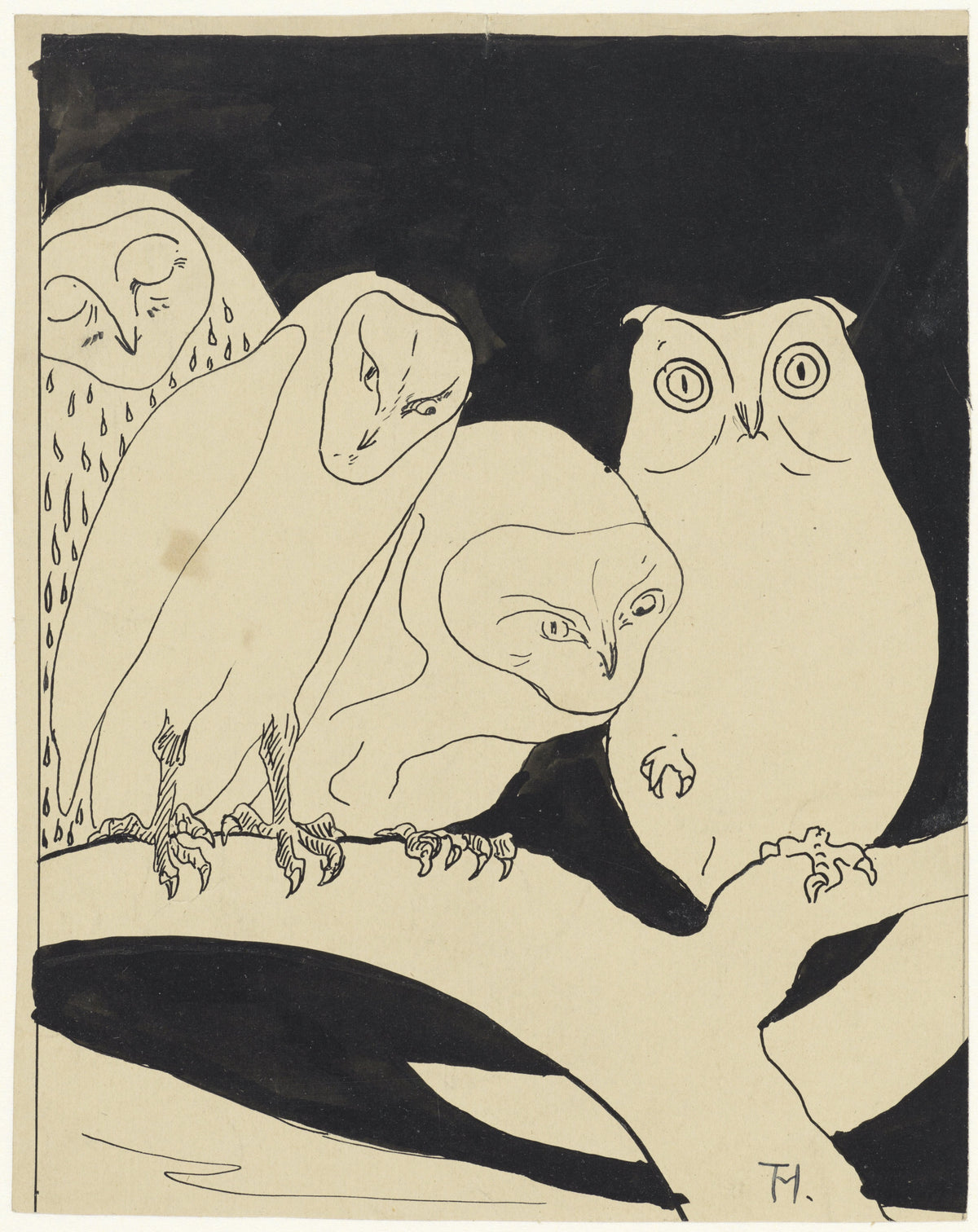 Theo van Hoytema — Owls on a Branch | Art Nouveau Print