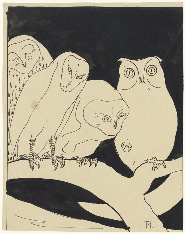 Theo van Hoytema — Owls on a Branch | Art Nouveau Print