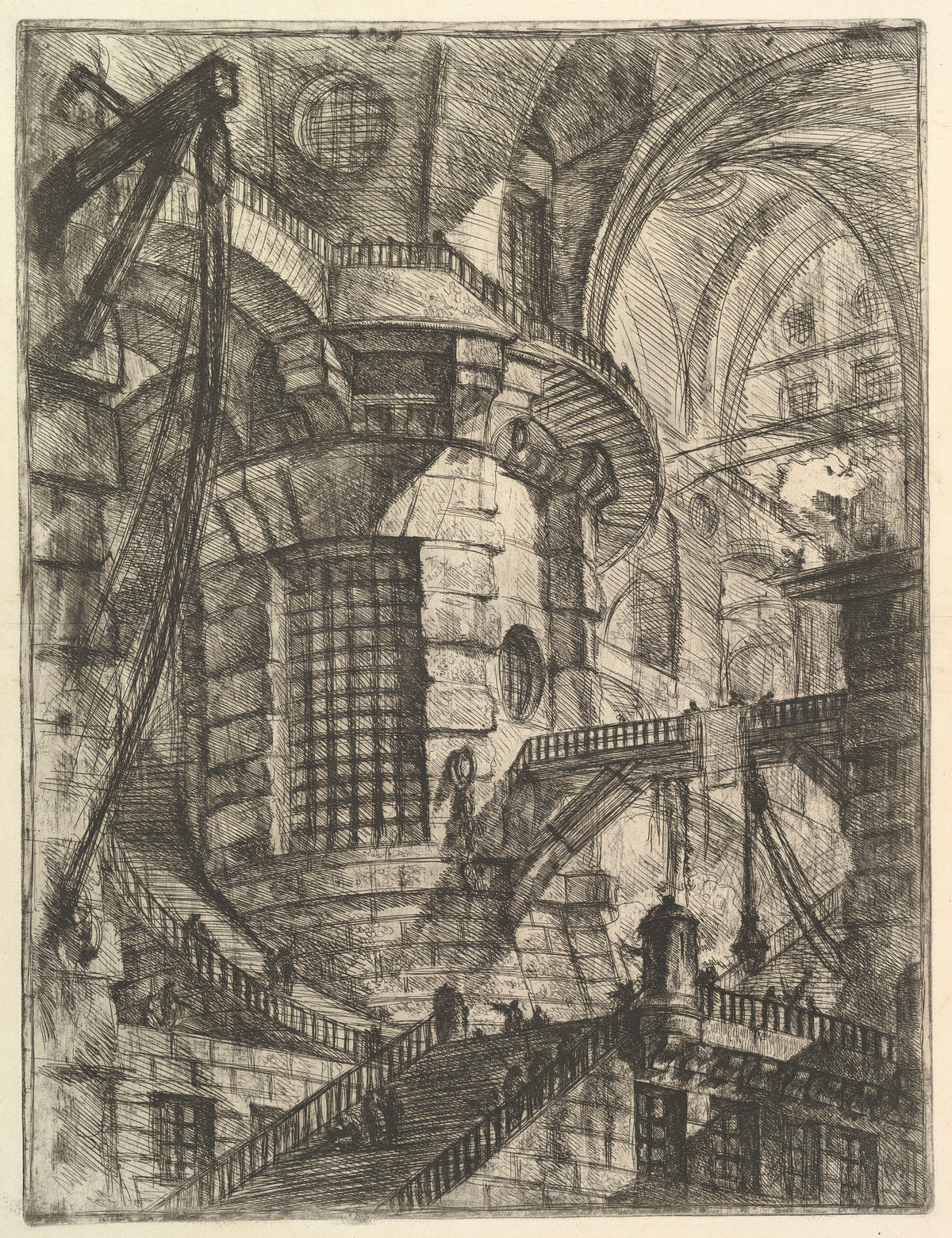 The Round Tower by Giovanni Battista Piranesi — Stairways and bridges spiral through a vast prison tower