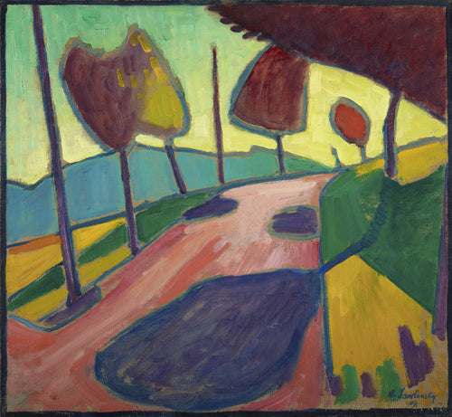 Murnau Landscape by Alexej von Jawlensky — A pink road curves through a Fauvist meadow