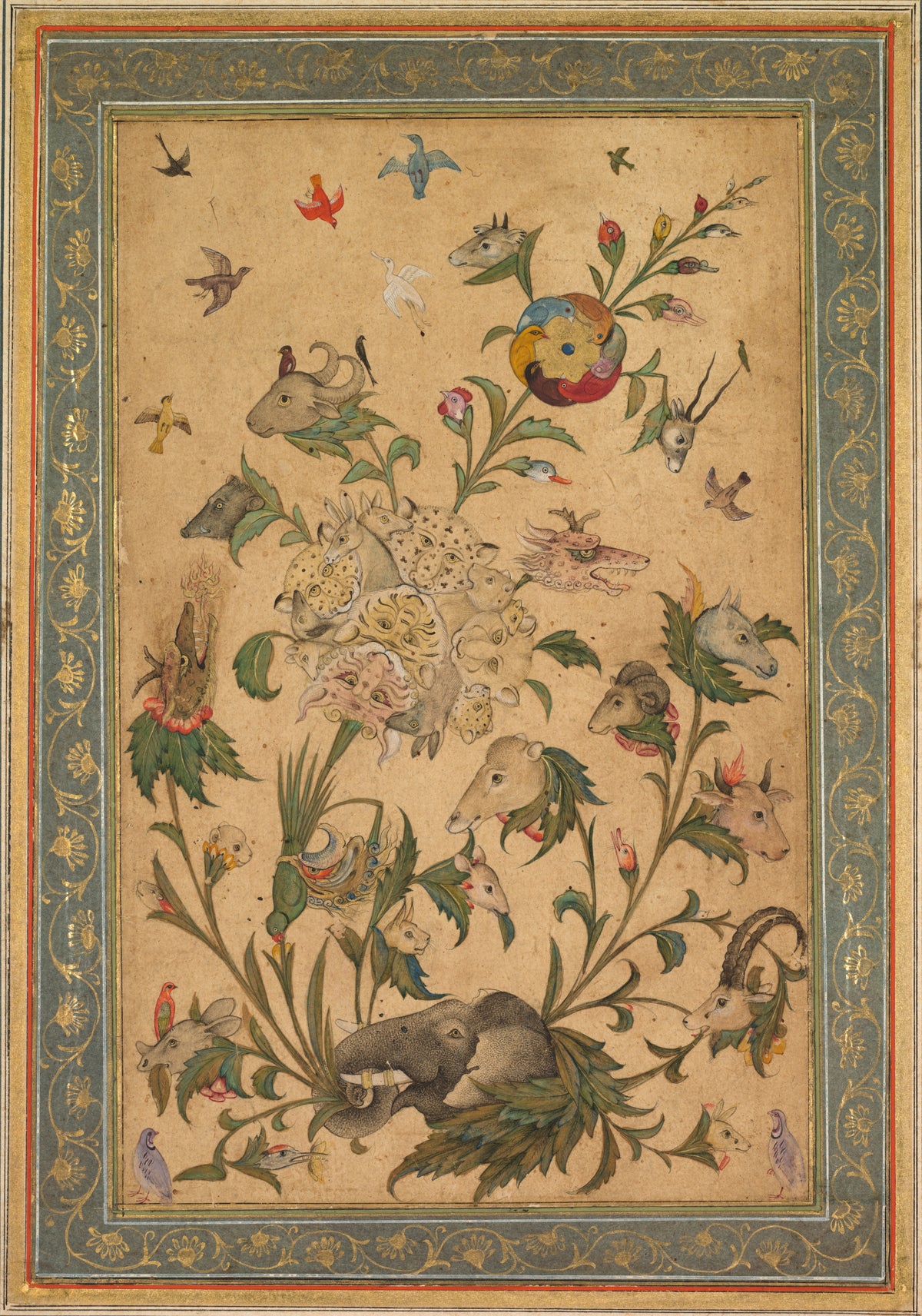 Mughal Court Painting — A Floral Fantasy of Animals and Birds (Waq-Waq) | Mughal Painting Art Print