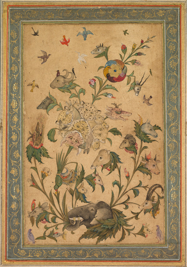 Mughal Court Painting — A Floral Fantasy of Animals and Birds (Waq-Waq) | Mughal Painting Art Print